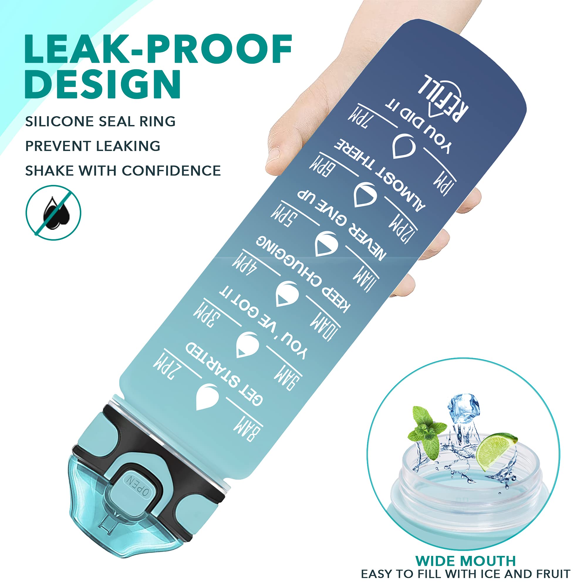 Enerbone 32 oz Water Bottle with Times to Drink and Straw  Motivational Drinking Water Bottles with Carrying Strap  Leakproof BPA & Toxic Free  Ensure You Drink Enough Water for Fitness Gym Outdoor