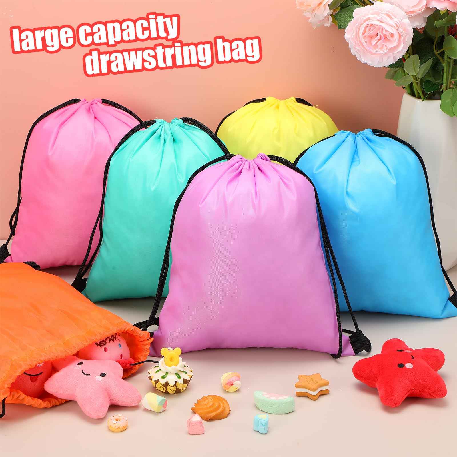 Silkfly 42 Pack Drawstring Backpack Bulk String Bag Drawstring Bags Gift Bags For Kid Party Favor (Solid Colors Style)