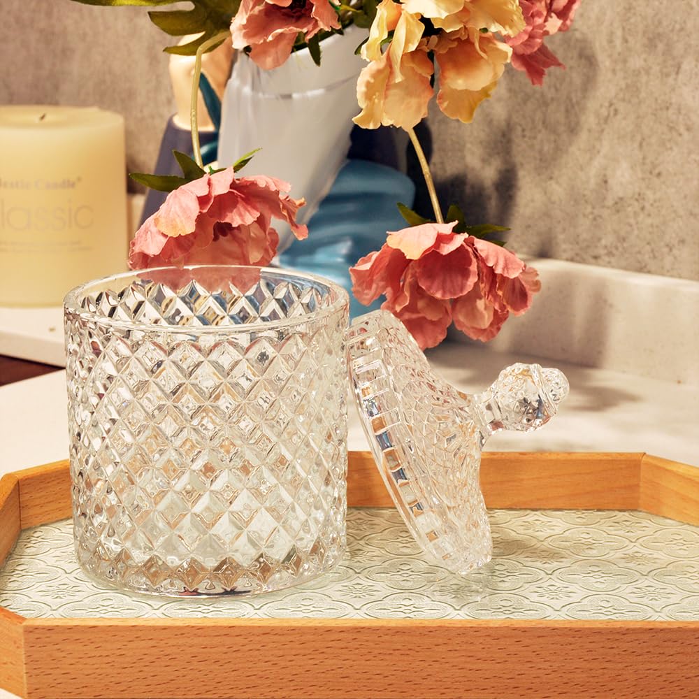 R Flory 10+24 Oz Glass Jars Set Of 2 Bathroom Canisters Storage Organizer Cute Qtip Holder Vanity Canister With Lid Cotton Swabs