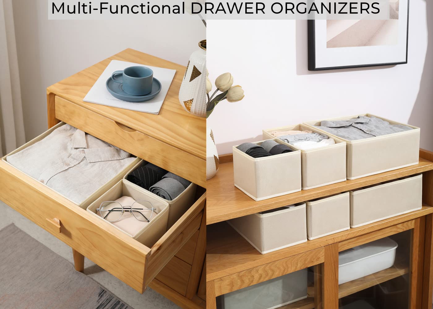 12 Pack Drawer Organizers, Drawer Dividers Storage Bins, Foldable Drawer Organizers for Clothing, Cloth Clothes Drawer Organizer