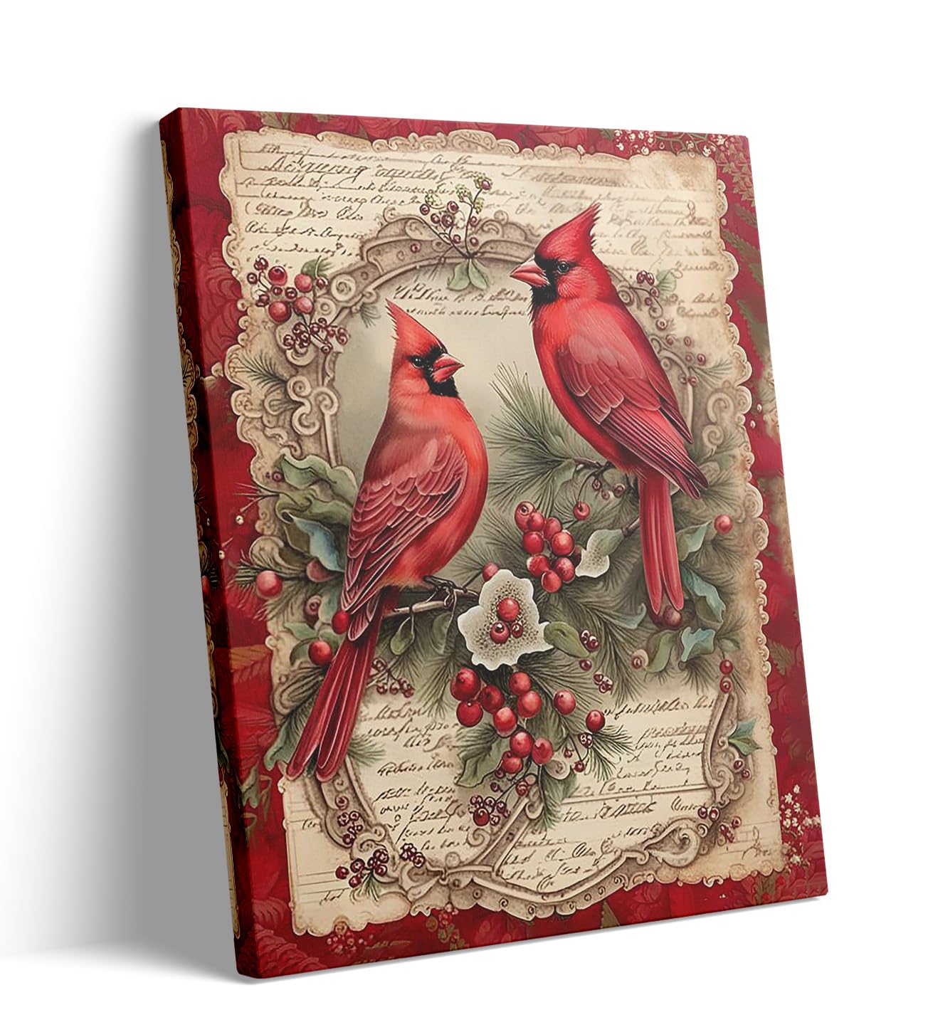 Merry Christmas Cardinal Canvas Wall Art Cardinal Duo Canvas Wall Decor Holly Farmhouse House Canvas Poster Decor Xmas Holiday D