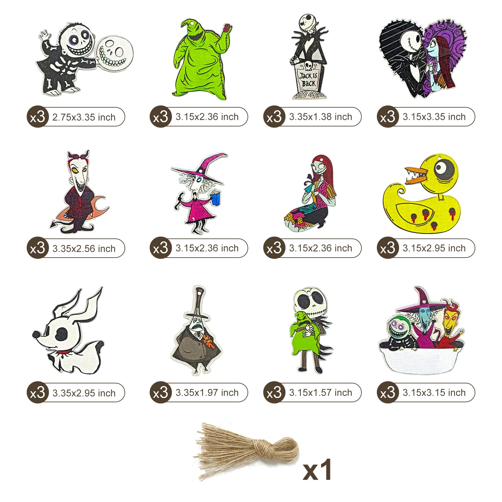 37 PCs Halloween Christmas Nightmare Ornaments Halloween Christmas Nightmare Wooden Hanging Ornament Decoration,Halloween Witch