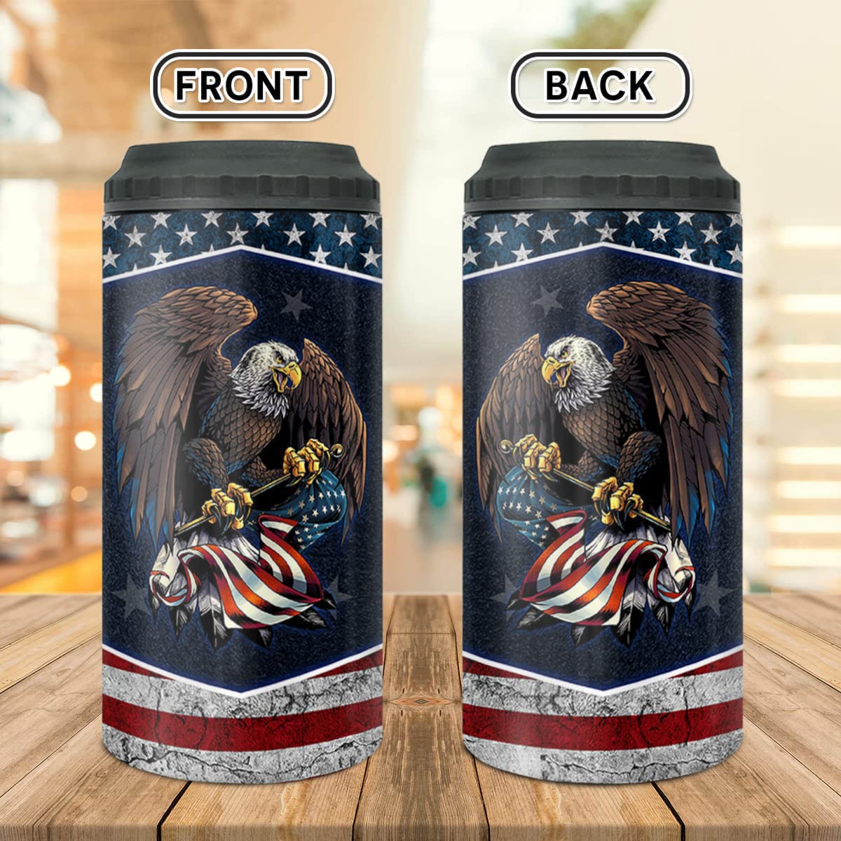 Winorax American Flag Can Cooler Tumbler 4-In-1 Eagles America Usa Flag Stainless Steel Insulated Coffee Travel Mug 16Oz Cup Wit