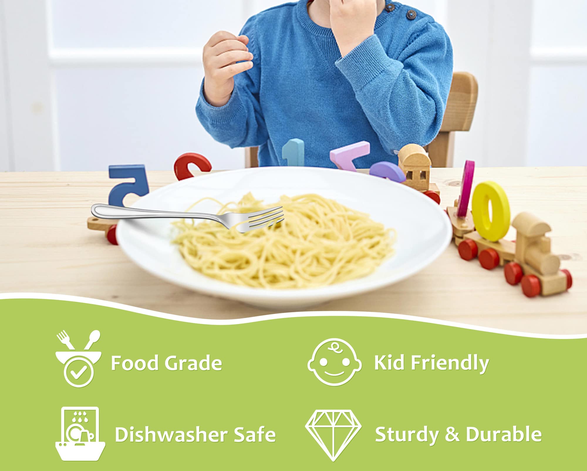 Teamfar Toddler Forks, 6 Pcs Stainless Steel Kids Utensil Small Fork For Child Self Feeding, With Line Patterned Edge, Non Toxic