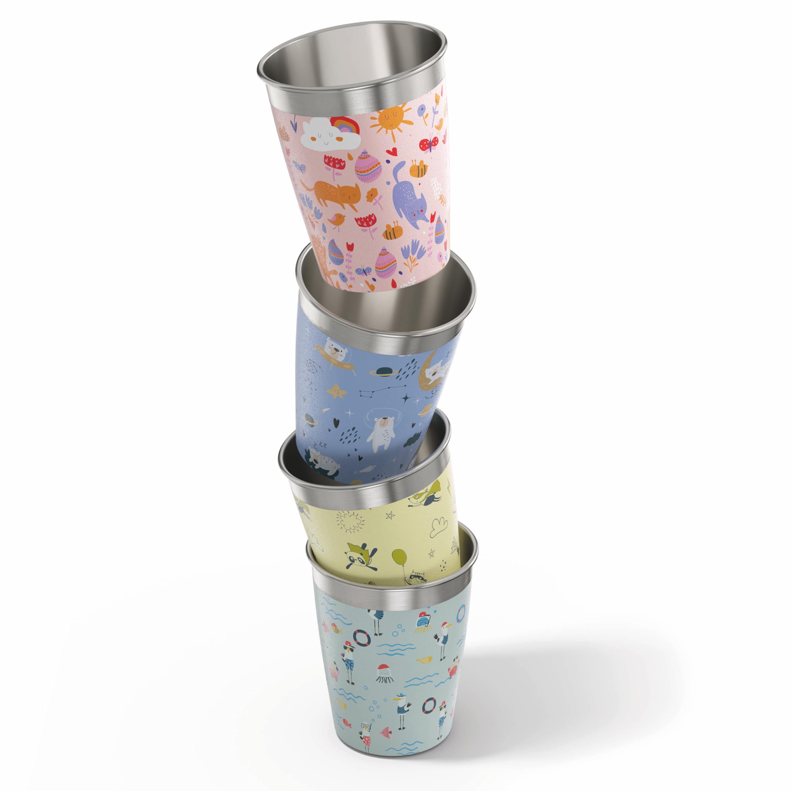 SIGG Childrens Stainless Steel Cup Set Daydream (4 x 0.35 L), Drinking Cups for Kids in 4 Colorful Designs for Boys and Girls, 