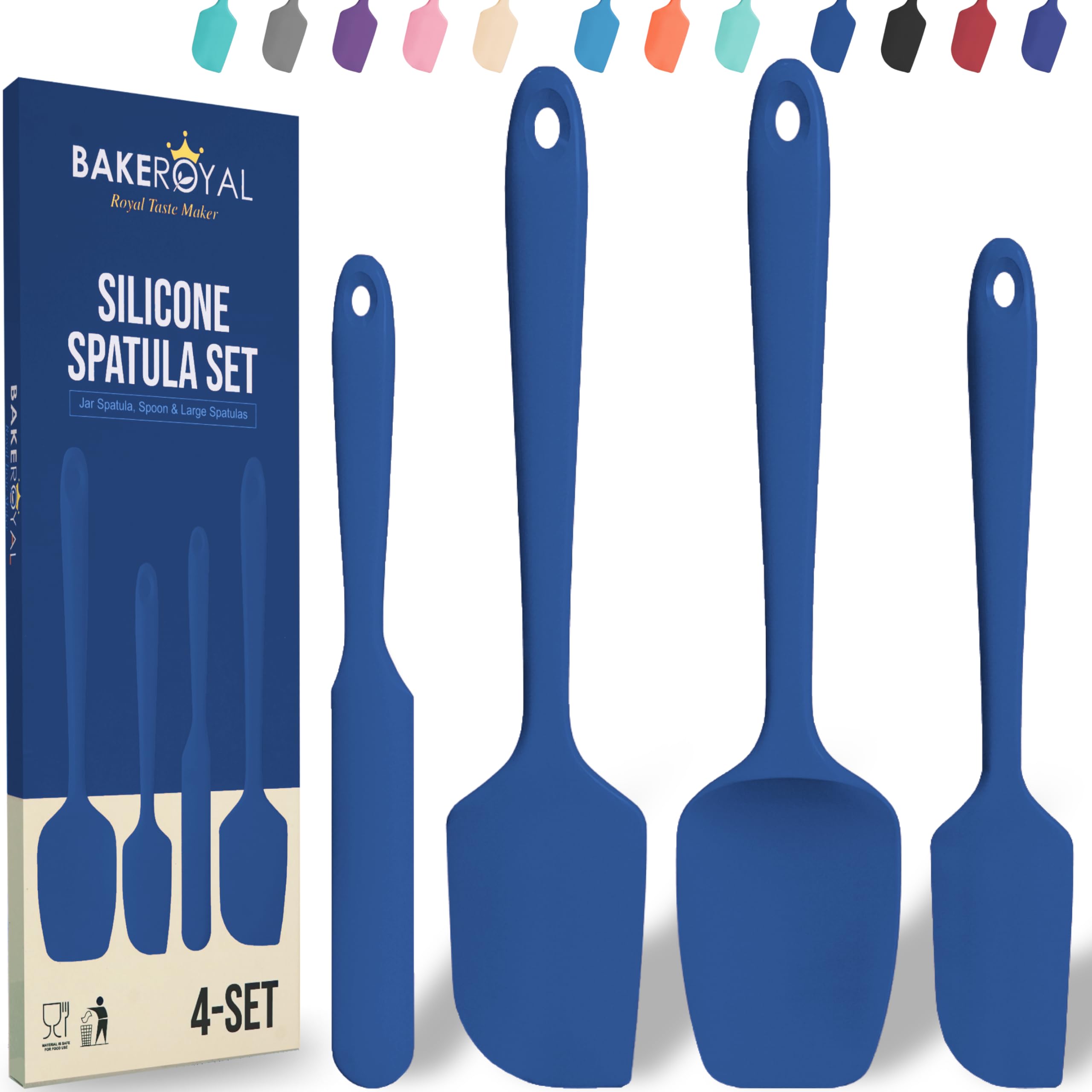 Bakeroyal Silicone Spatula Set - 4-Piece Rubber Spatulas Silicone Heat Resistant 600F For Everyday Task - Seamless Design Kitche