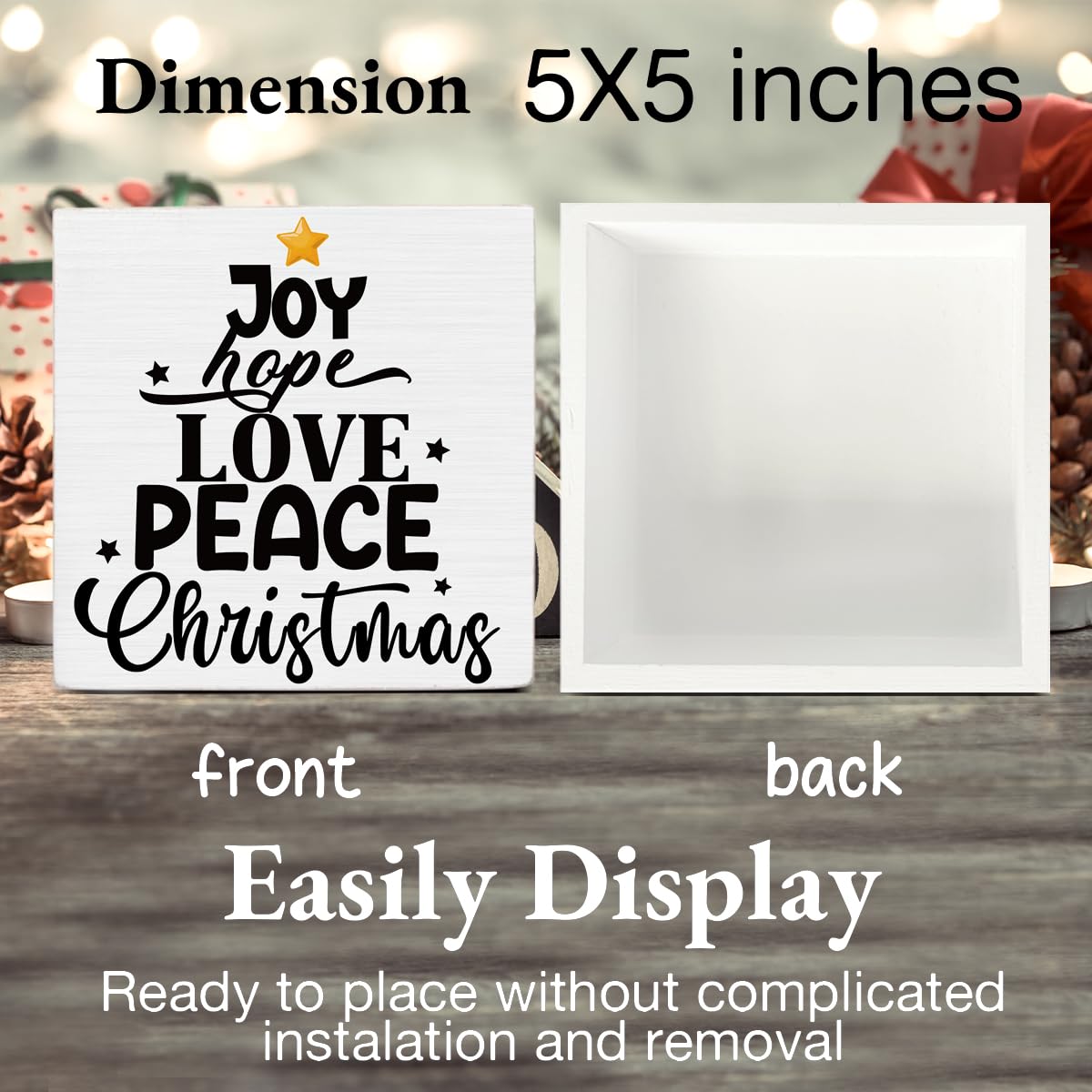 Indoor Christmas Decorations, Joy Hope Love Peace Christmas Wooden Sign, Rustic Christmas Decor, Christmas Decor for Desk Table