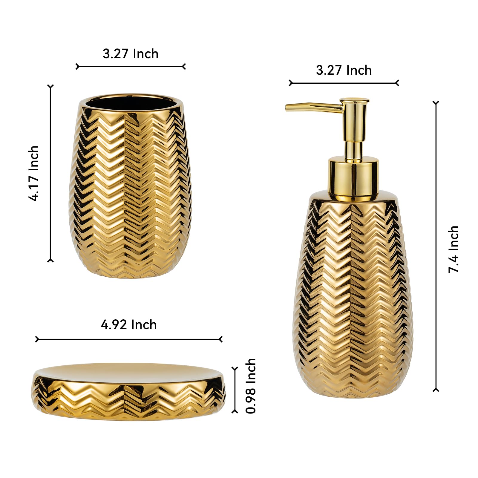 Gold Bathroom Accessories 3Pcs Stylish Bathroom Accessories Set Gold Soap Dispenser Pump, Tumbler And Soap Dish Modern Decor Wav
