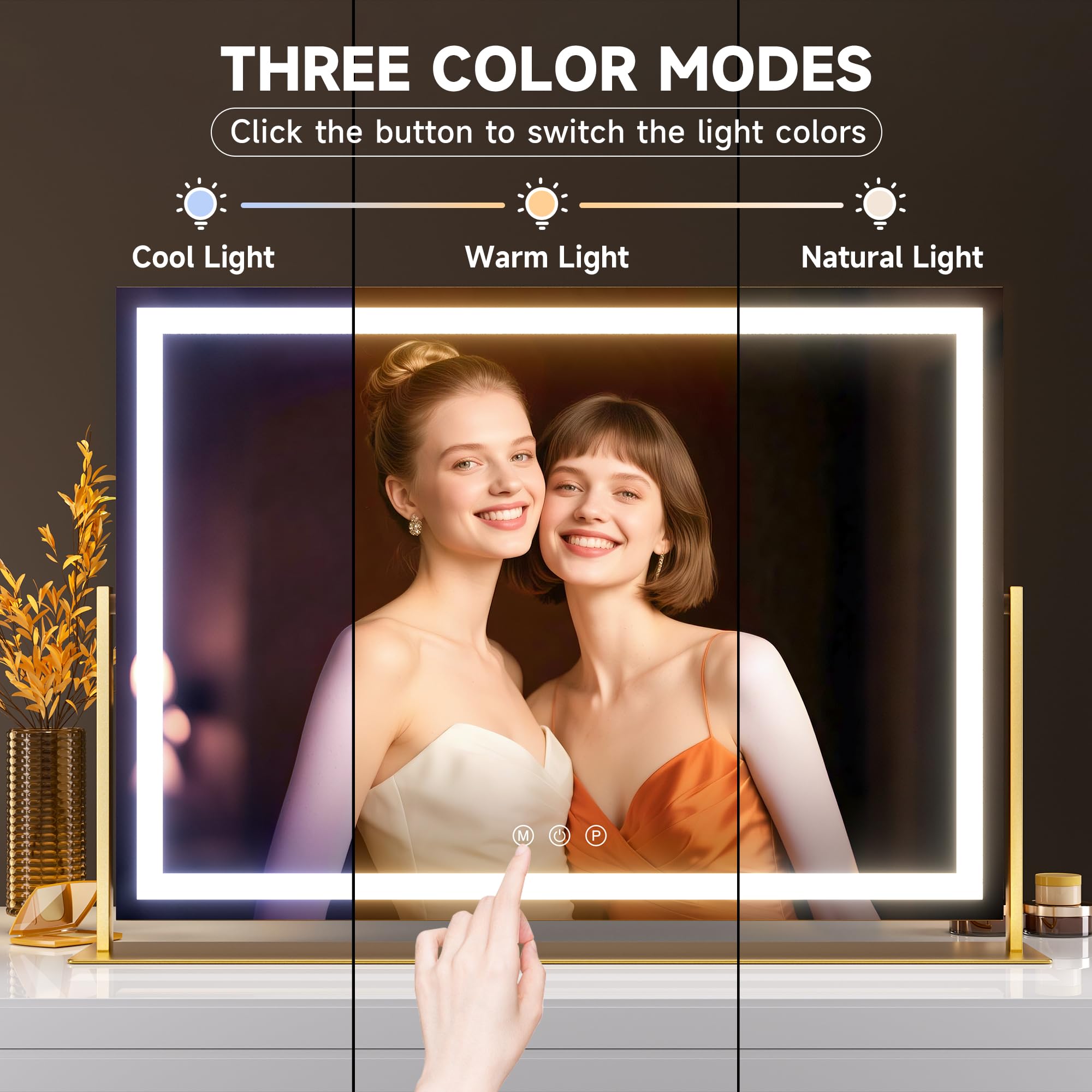Hasipu Vanity Mirror With Lights, 23.6 X 18.1 Led Makeup Mirror, Light Up Mirror With 10X Magnification, Usb Charging Port, Smar