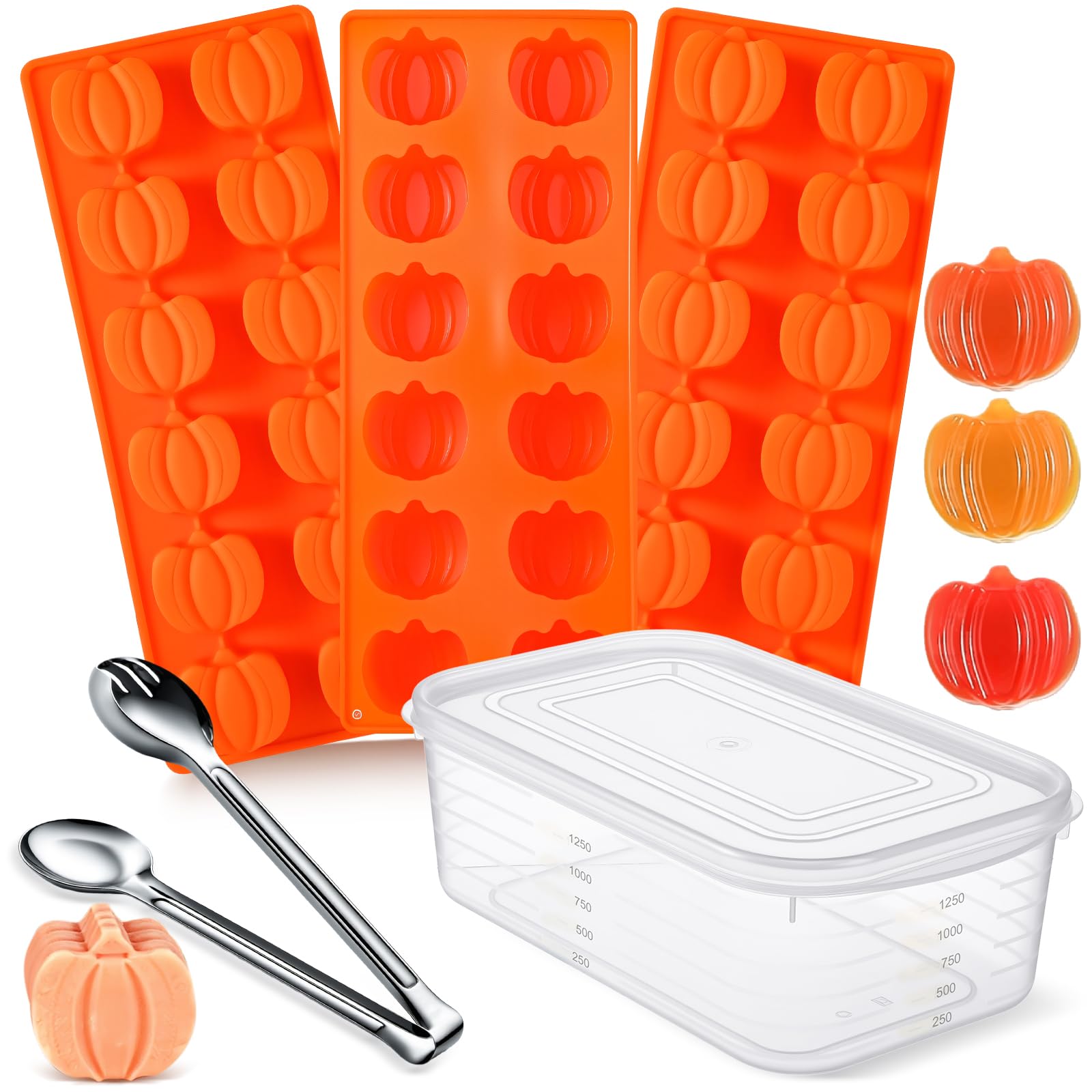 Mimorou 5 Pack Thanksgiving Pumpkin Silicone Mold Set Include 3 Pcs Pumpkin Cake Candy Molds with Sealed Box, Stainless Steel To