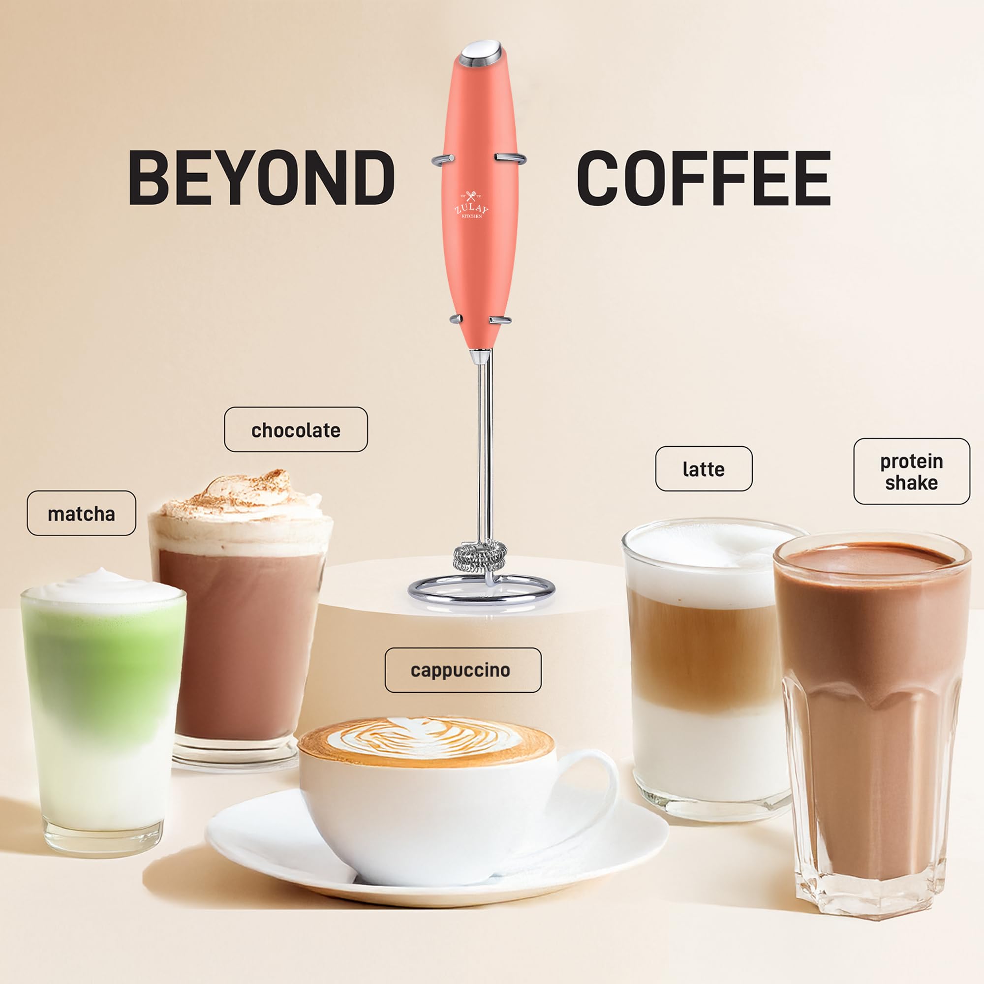 Zulay Kitchen Double Whisk Milk Frother - Handheld Foam Maker for Coffee, Lattes, Matcha, Hot Chocolate & Cappuccinos - Whip Cre