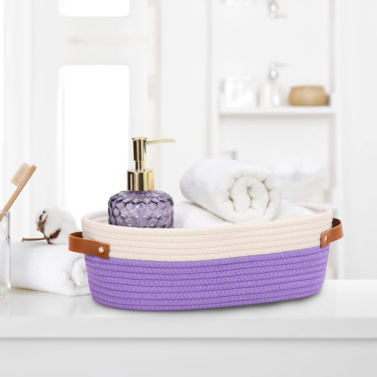Hlwdflz Bathroom Countertop Organizer Basket, Cotton Rope Woven Storage Basket Toilet Paper Decorative Basket For Bathroom, Bedr
