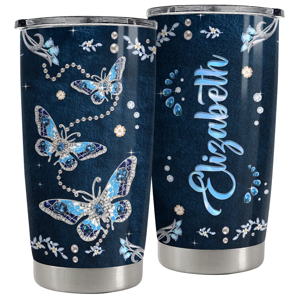Personalized Butterfly Tumbler Jewelry Drawing Style Custom Name 20oz 30oz Tumblers with Lid Gift for Women Girl Best Friend Mam