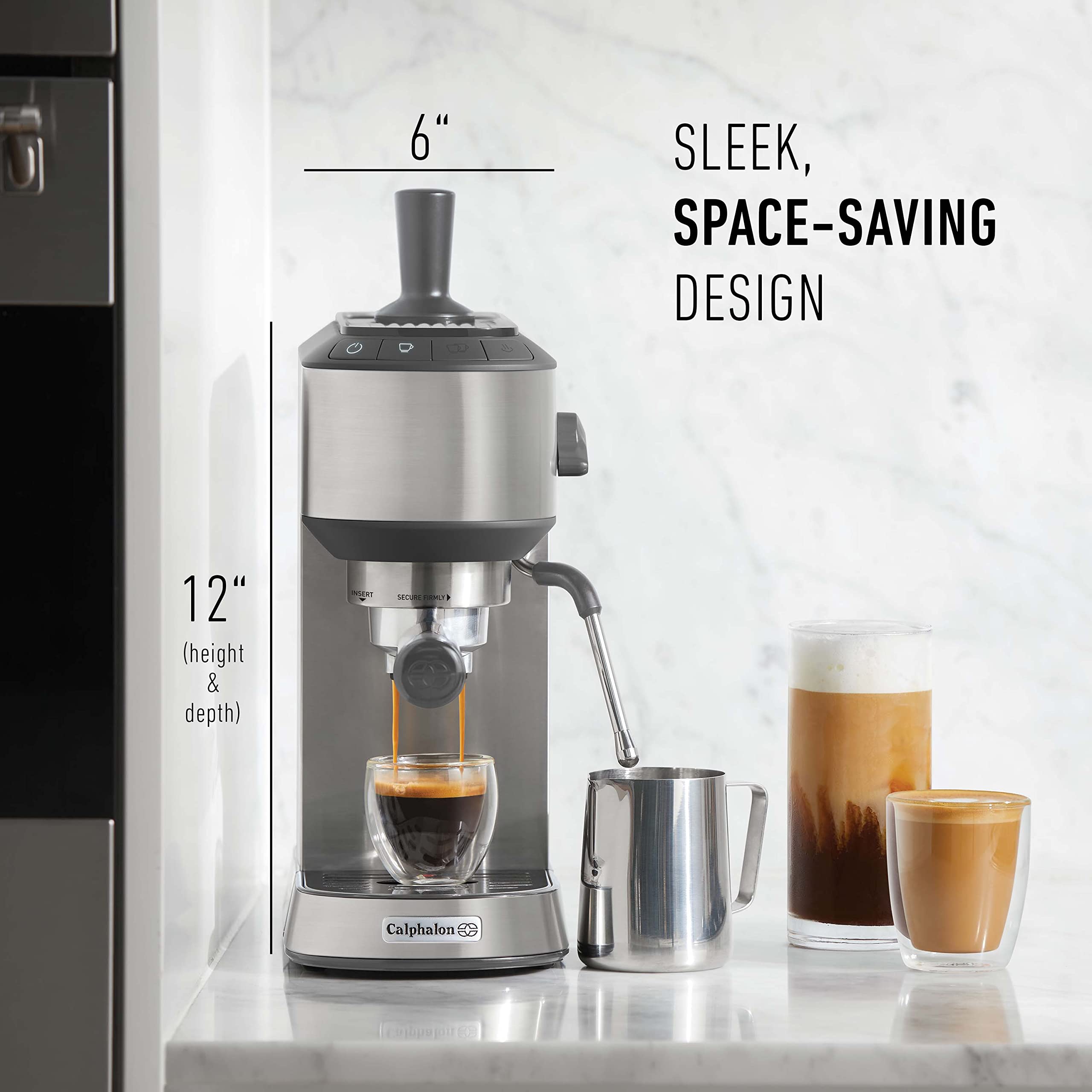 Calphalon Factory Calphalon Compact Espresso Machine, Home Espresso Machine With Milk Fr ...