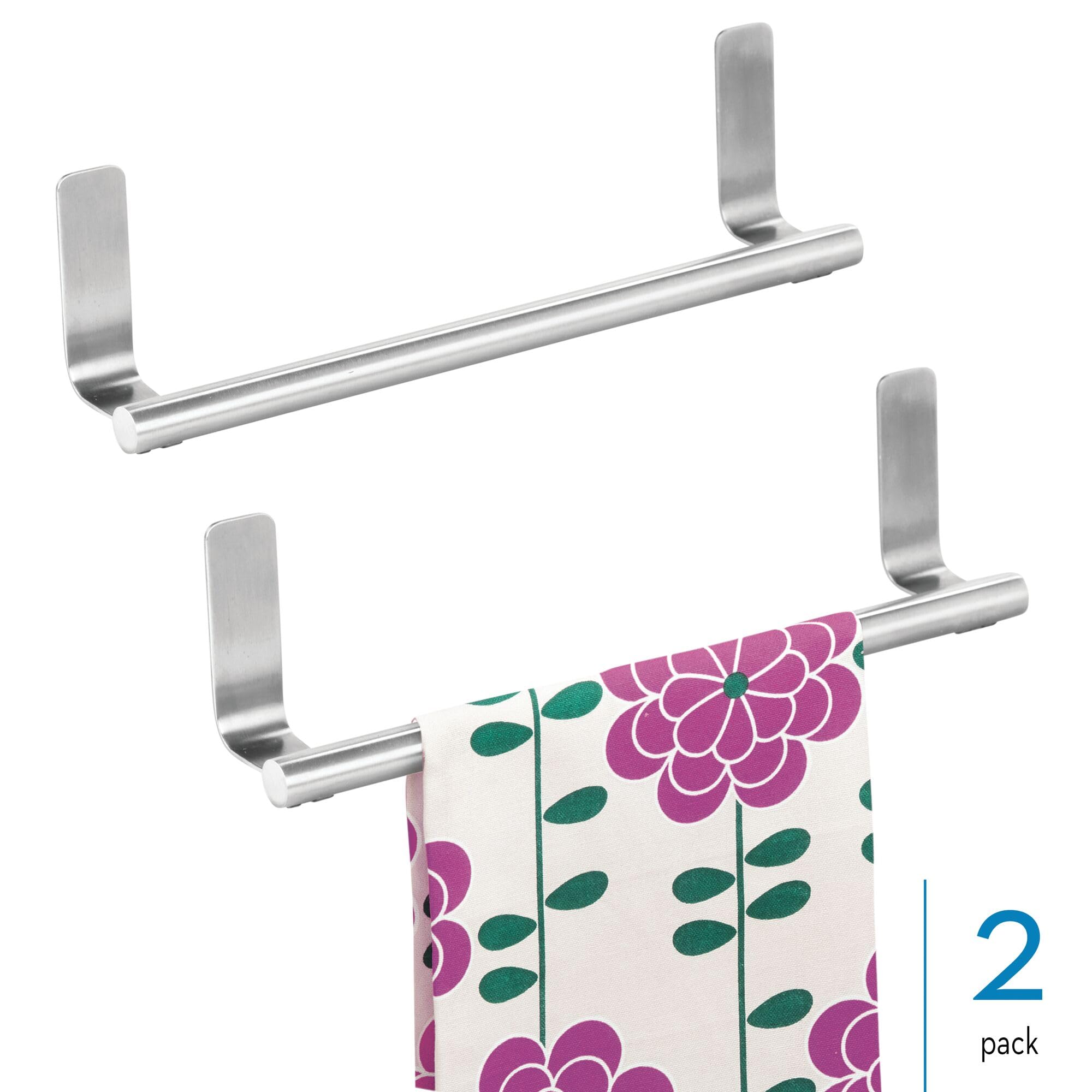 Idesign Stainless Steel Adhesive Towel Bar For Kitchen Or Bathroom Storage - Set Of 2 - Brushed