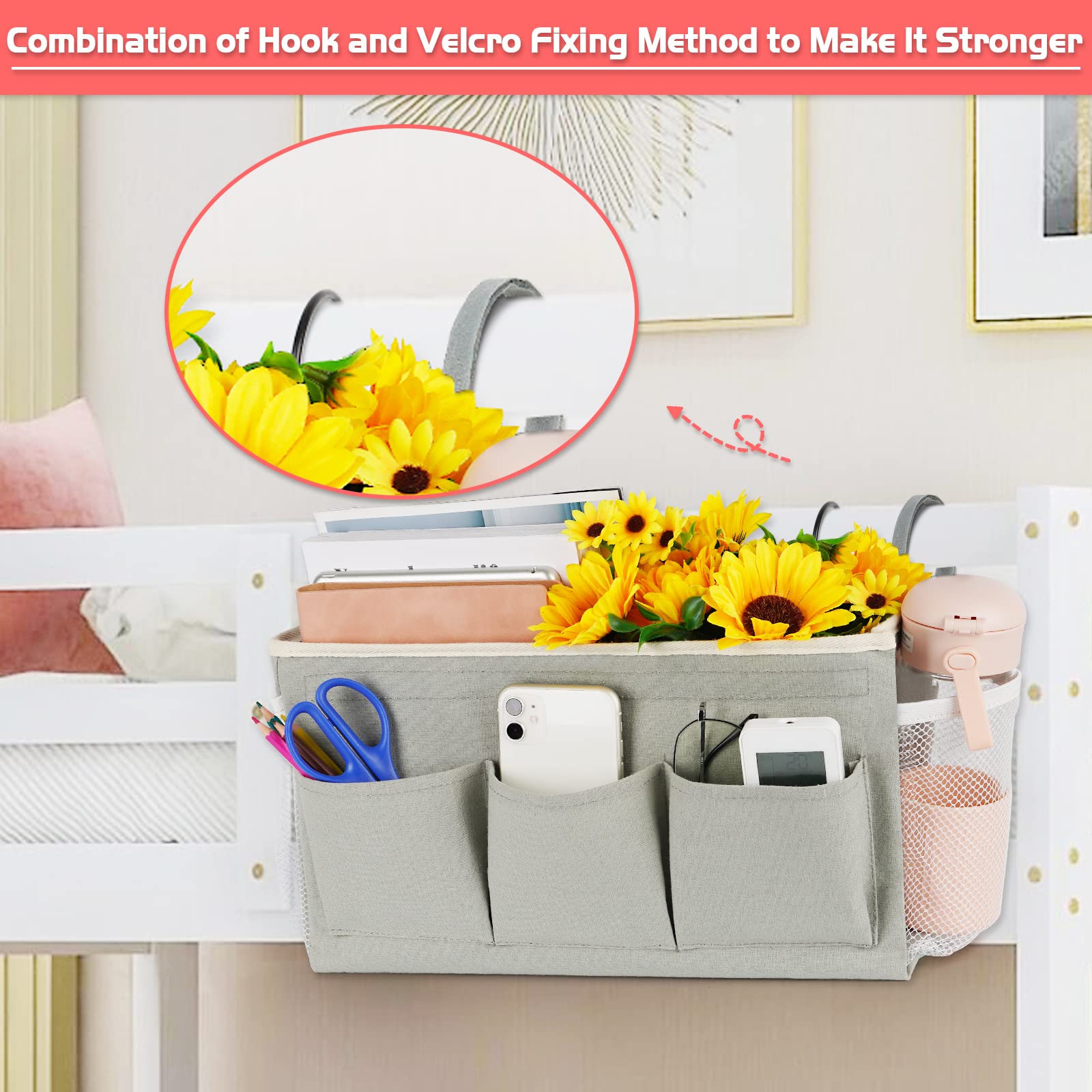 Loghot Bedside Caddy/Bedside Storage Bag Hanging Organizer for Bunk and Hospital Beds, Dorm Rooms Bed Rails, Bedside Organizer w
