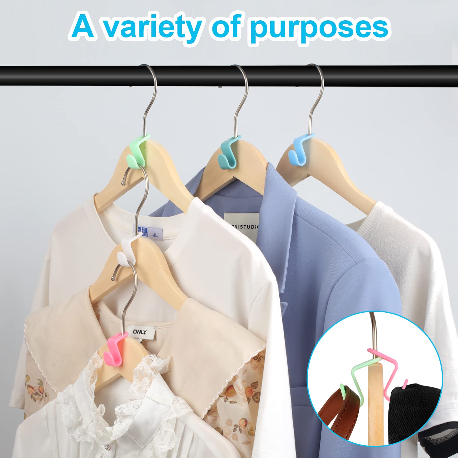 100 PCS Hanger Connector Hooks  Hangers Space Saving  Hanger Hooks  Hanger Clips for Plastic Hangers(5 Color)