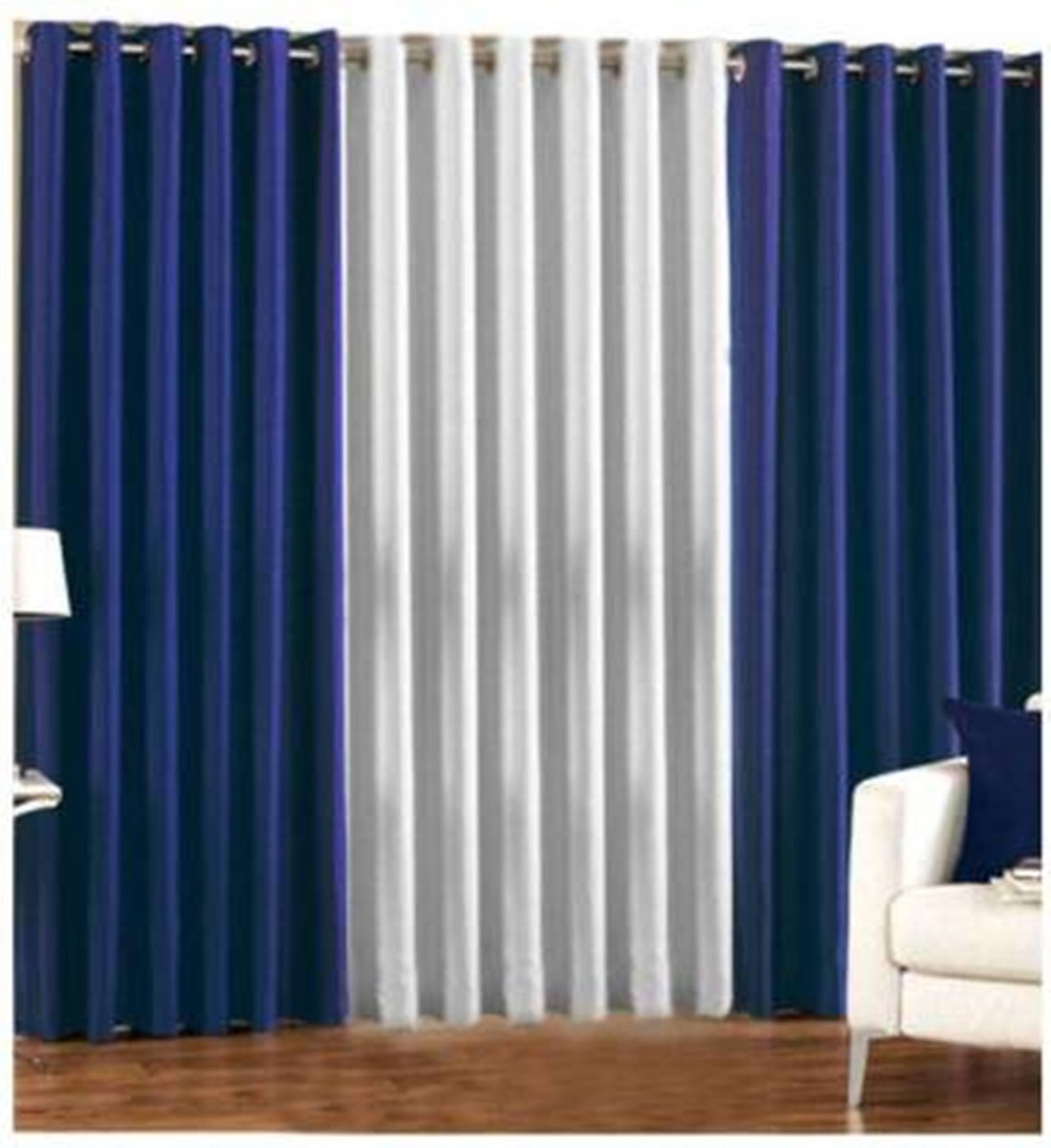 Galaxy Home Decor Solid Plain Curtains for Window 5 Feet, Pack of 3, Blue & White