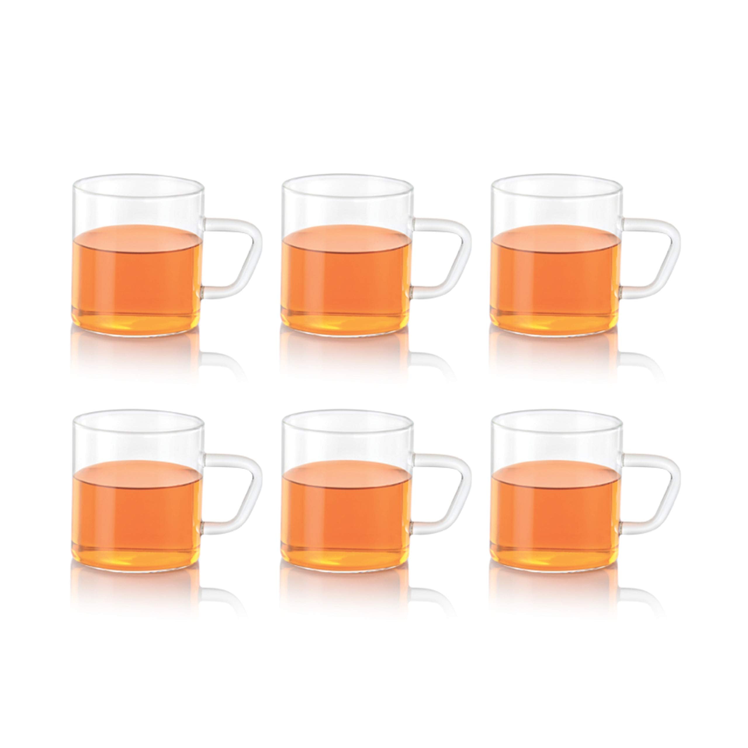 Borosil Vision 6 Pcs Tea N Coffee Borosillicate Glass 190 Ml Classic Mug Set | Microwave Safe, Scratch Resistance, Lightweight |