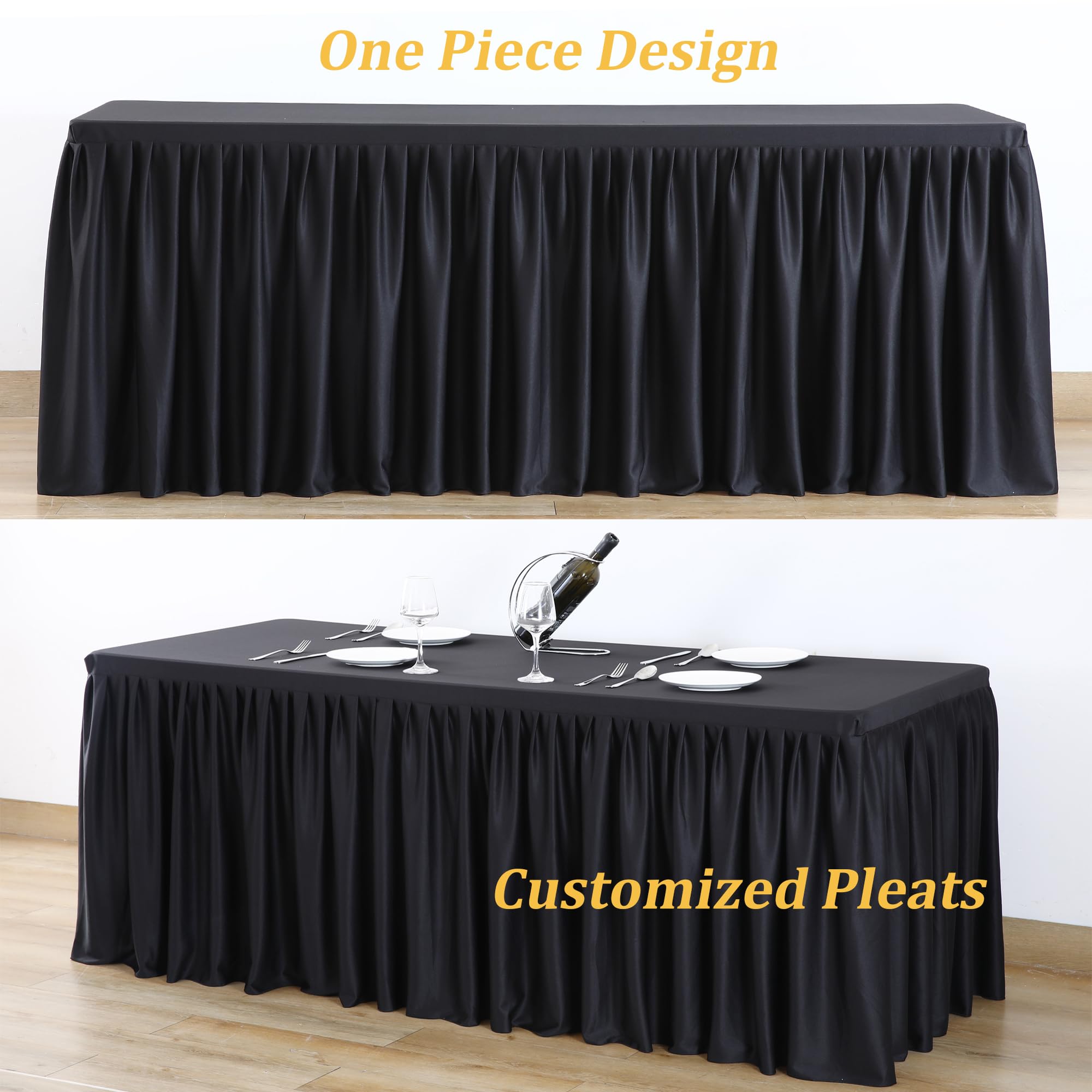 3 Pack Black Polyester Table Clothes For 6 Foot Rectangle Tables, Wrinkle Free Fitted Table Cover With Pleated Ruffle Table Skir