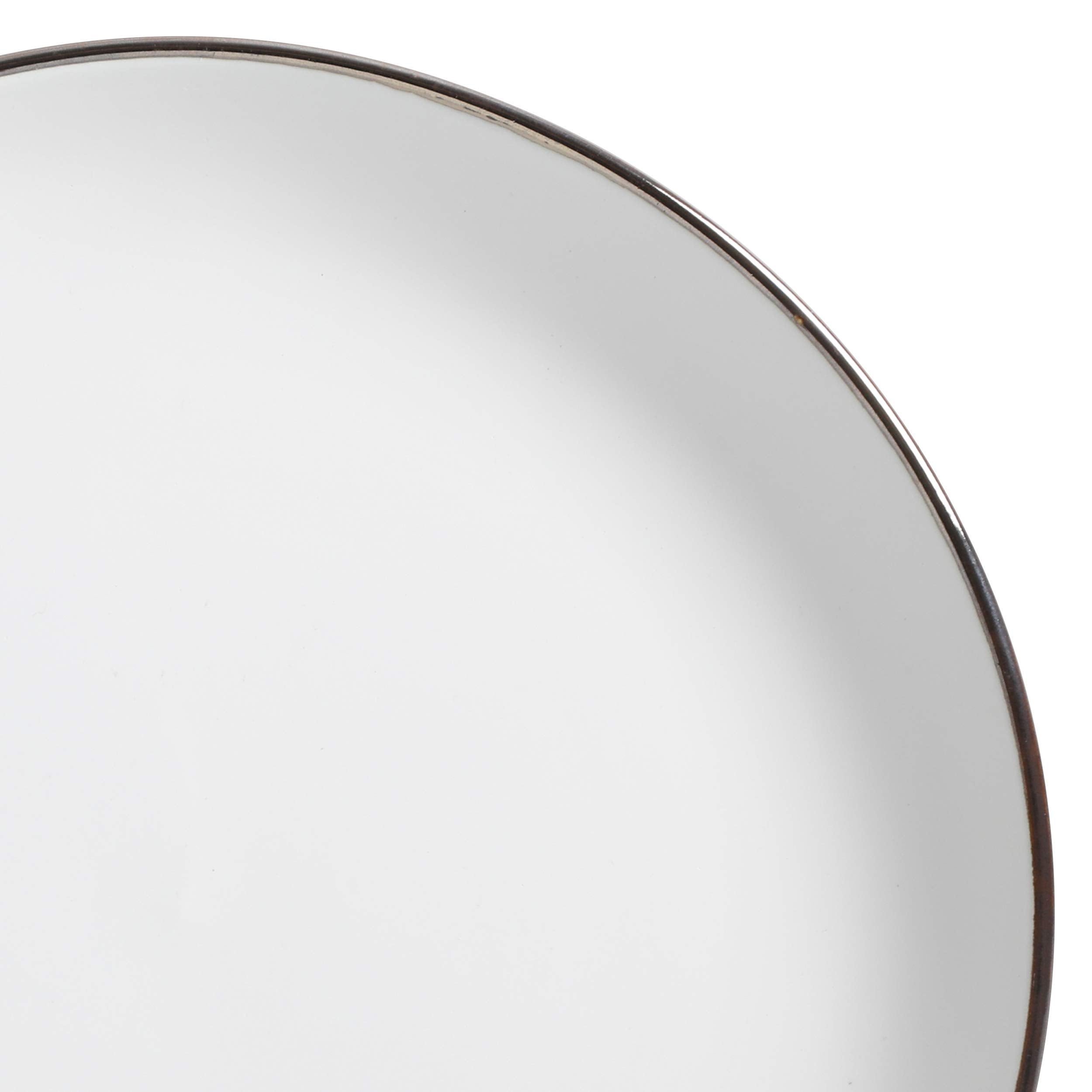 Gibson Home Rockaway Round Stoneware Dinnerware Set, Service for 4 (16pcs), Matte White/Metallic Rim