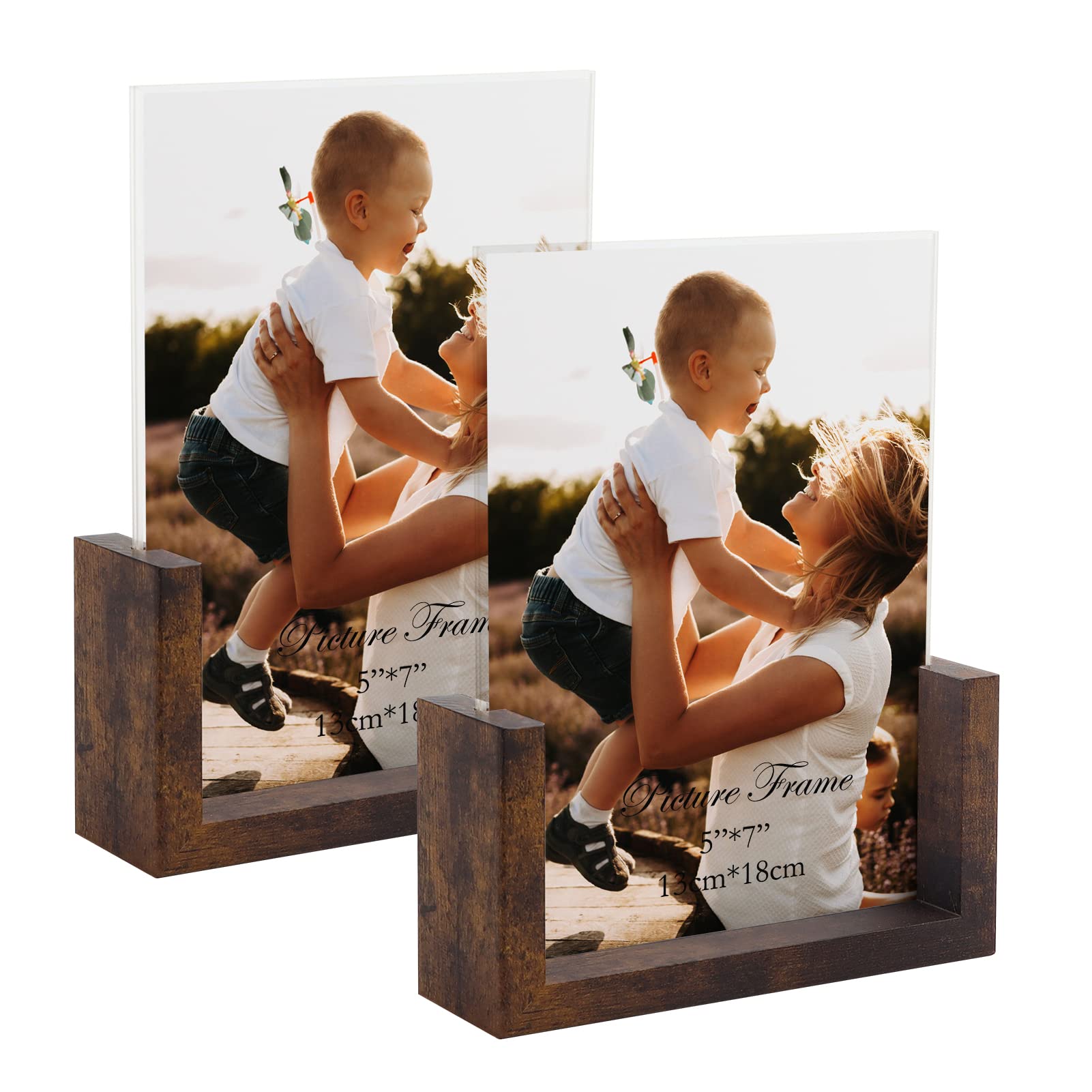 PETAFLOP 5x7 Picture Frame Set of 2, Rustic U-shaped Double Sided Frames Made to Display 5 by 7 Photos, Menu Holder Sign Card St