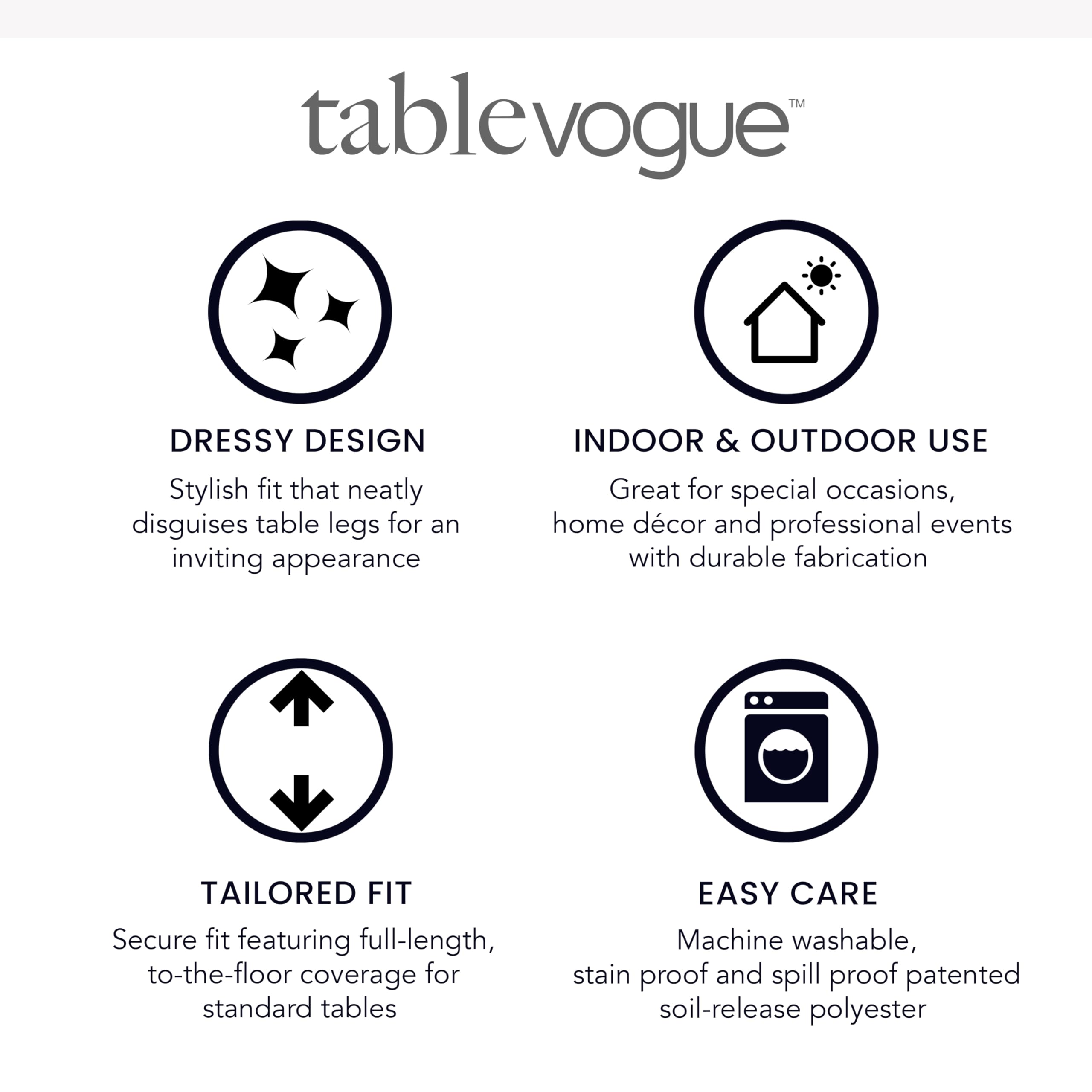 Tablevogue 1C22259 Machine Washable Microfiber Solid Fitted Rectangular 72-Inch X 30-Inch Tablecloth For Events 6-Feet, White
