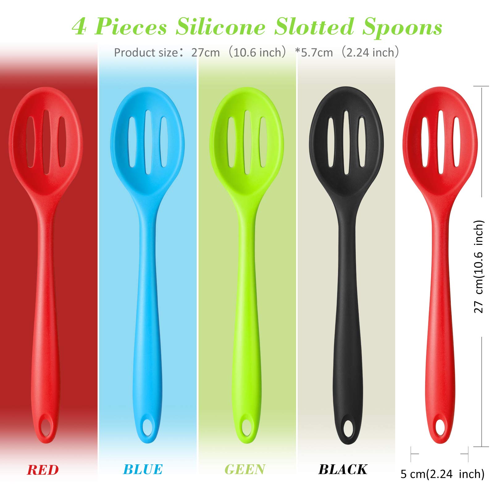 4 Pieces Silicone Slotted Spoons 10.6 Inch Silicone Nonstick Mixing Spoon Large Heat Resistant Silicone Basting Spoon Multi-Colo