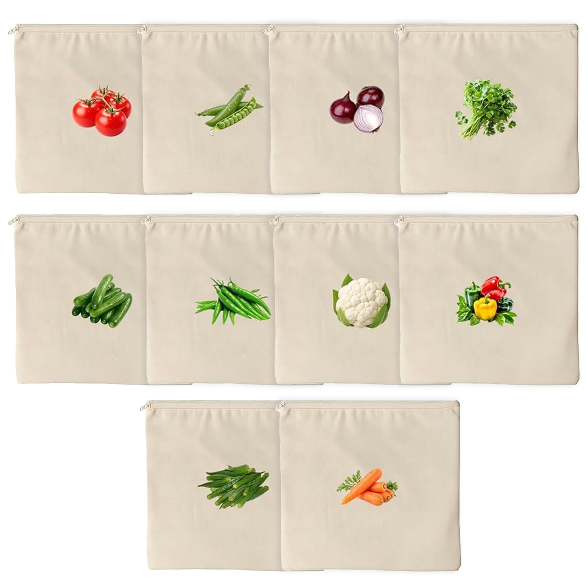 Metsi 100% Cotton Reusable Vegetable Bags For Fridge | Eco Friendly Bags For Fruits & Vegetables | Washable Breathable Vegetable