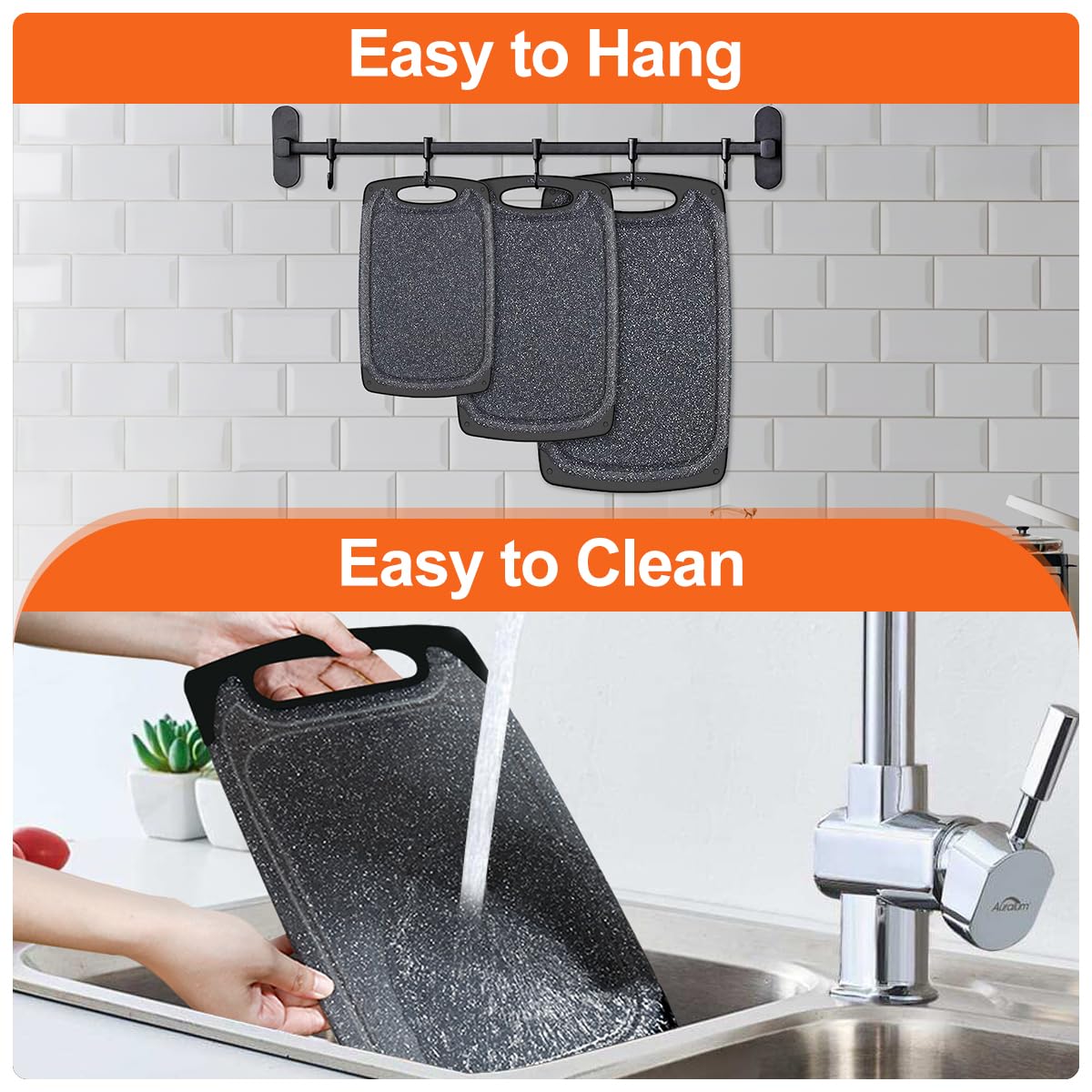 KIMIUP Kitchen cutting Board (Set of 3) Professional chopping Boards Sets Dishwasher Safe cutting Boards With Juice grooves & carrying Handle & No BPA