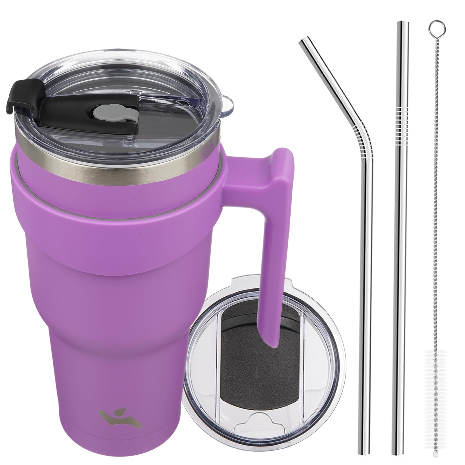 Konokyo 40 oz Tumbler with Handle and 2 Straw 2 Lid, Insulated Water Bottle Stainless Steel Vacuum Cup Reusable Travel Mug,Laven