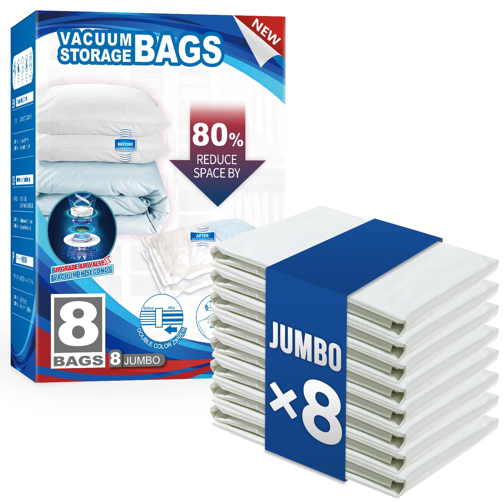 TAILI 8 Pack Vacuum Storage Bags for Comforter and Blankets  Jumbo Vacuum Seal Bags for Bedding 40x31 Inch  Space Saver Bags for Clothes  Pillows  Saving More Closet Space