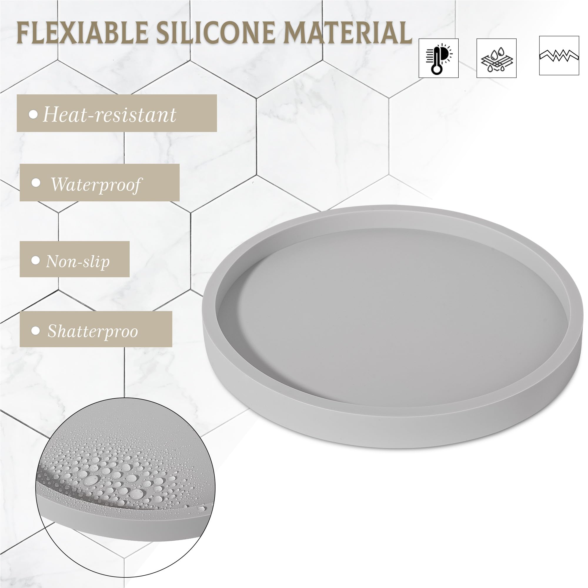 Silicone Bathroom Tray Round Vanity Tray Decorative Soap Holder Kitchen Countertop Organizer Coffee Table Decor For Candle, Perf