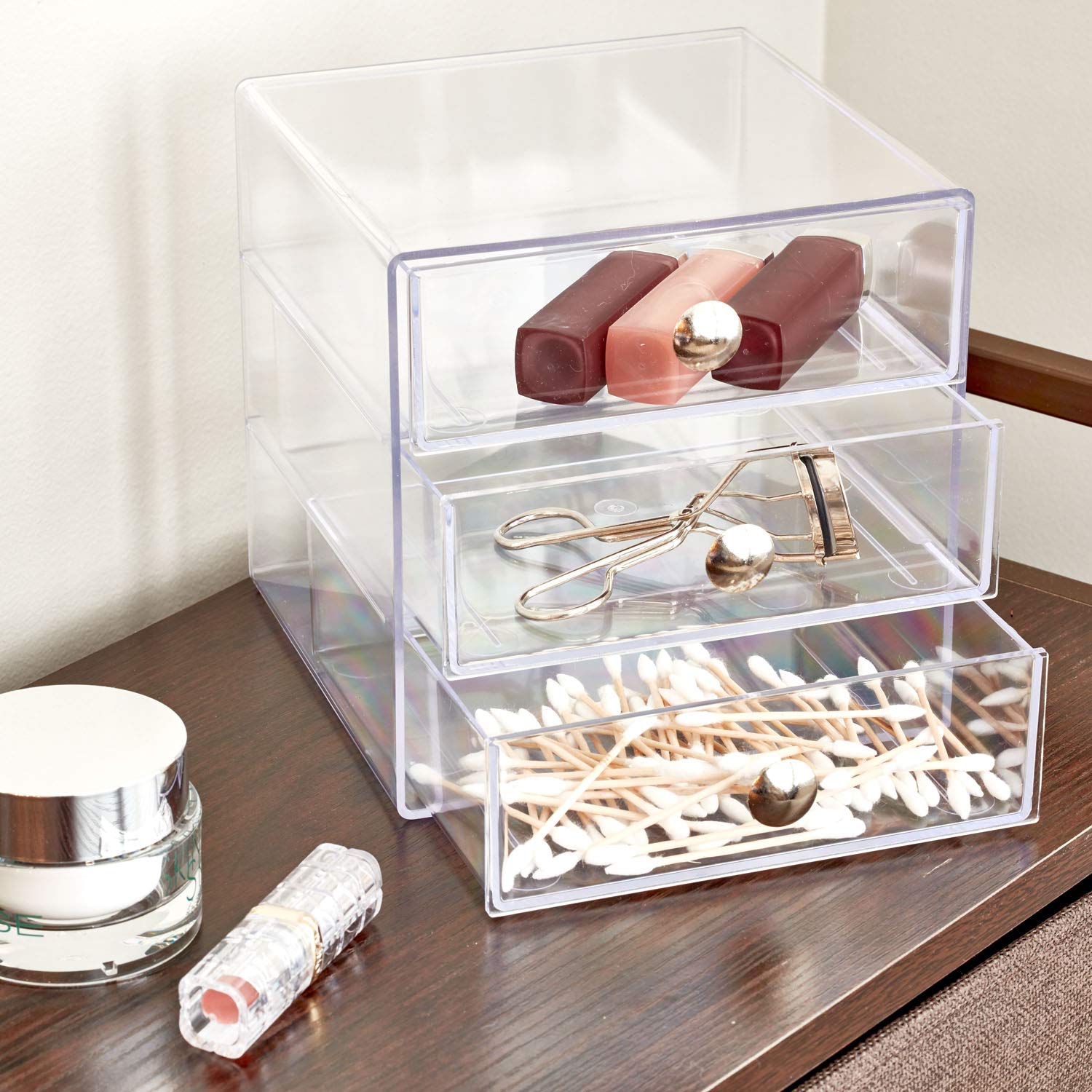 Idesign Bpa-Free Plastic 3-Drawer Vanity Organizer - 6.5'' X 6.5'' X 6.5'', Clear