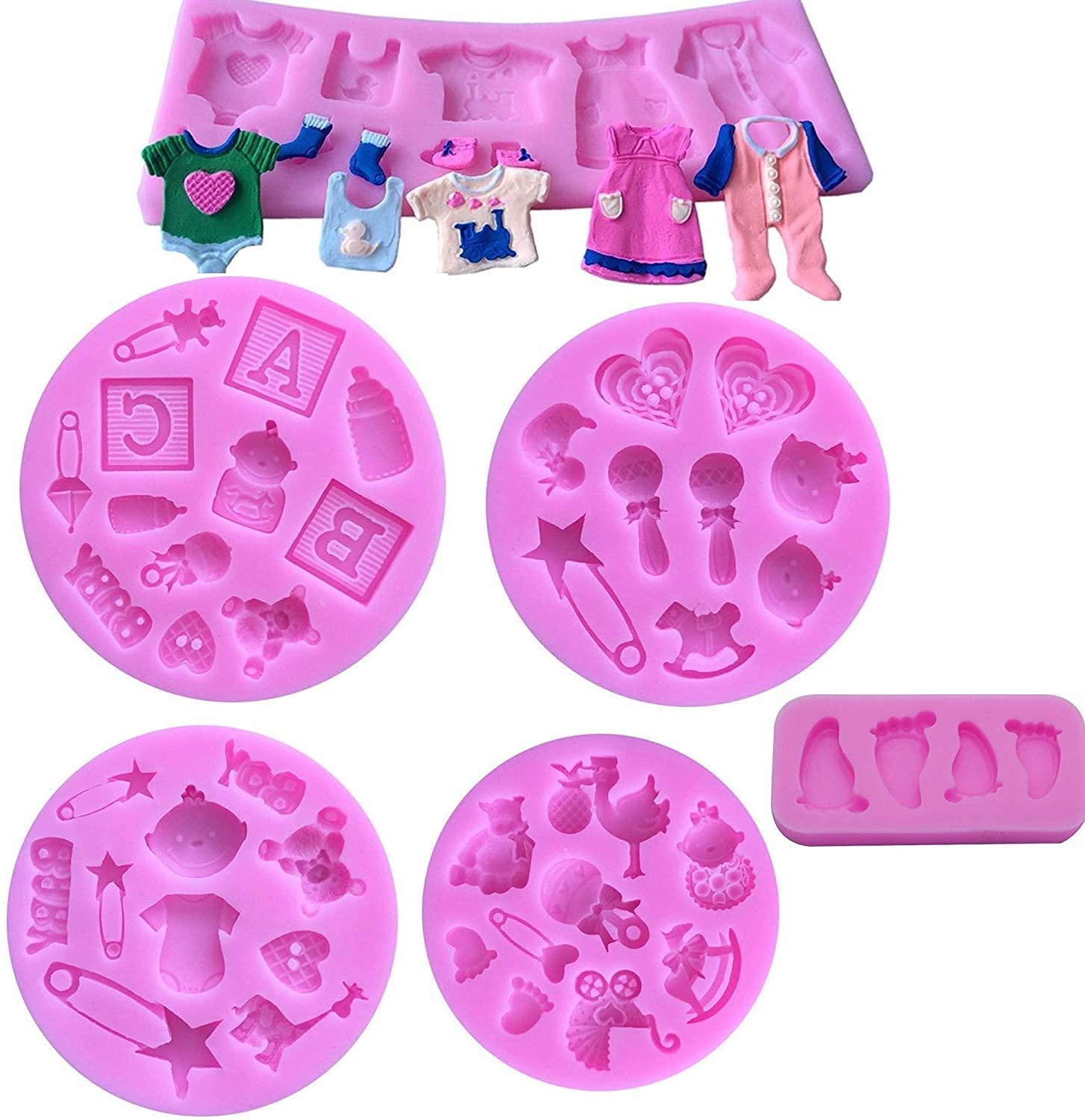 6 Pcs Cute Baby Silicone Molds Set For Baby Shower Gender Reveal Party Diy Fondant Candy Making Chocolate Kitchen Baking Mold De