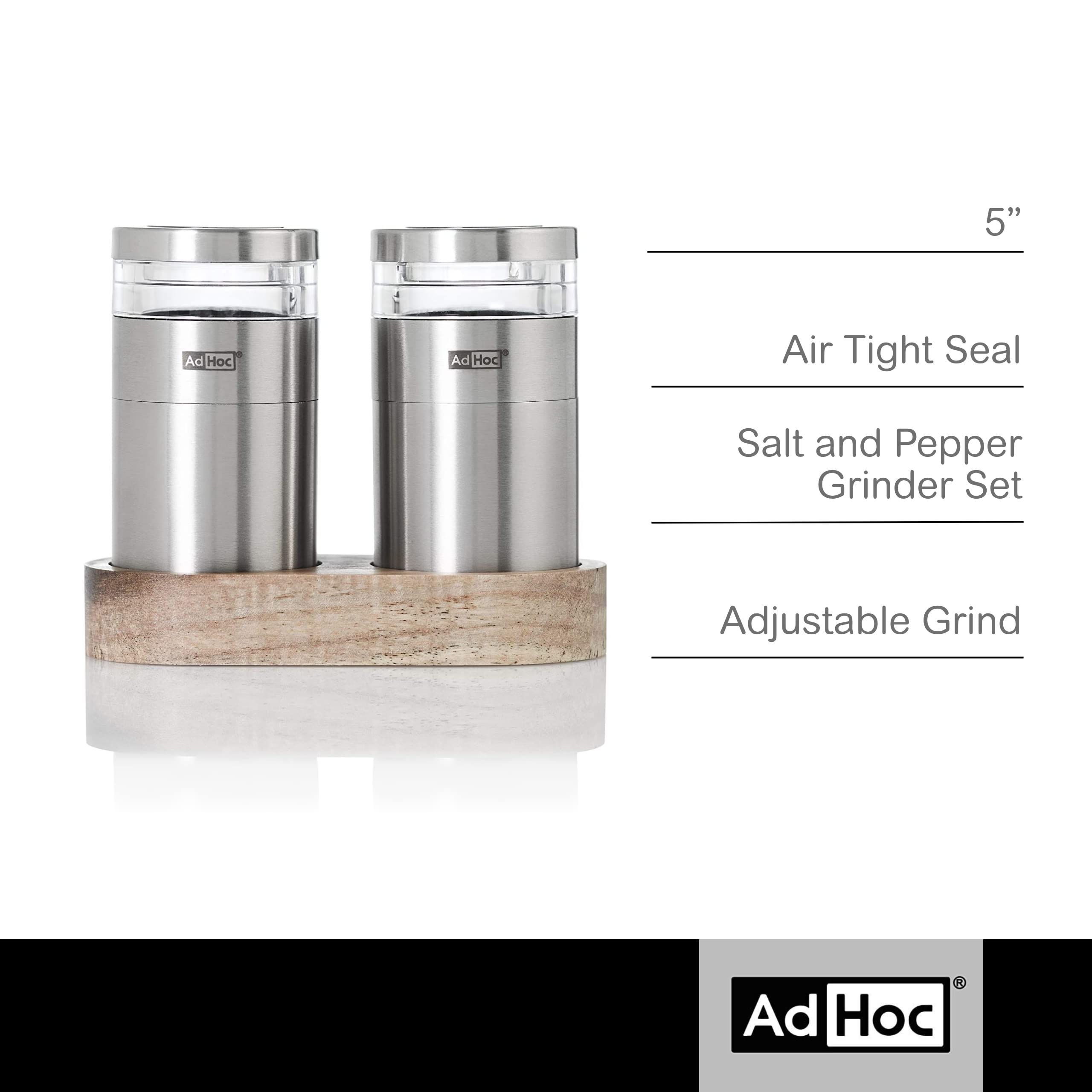 Adhoc Menage Molto Salt And Pepper Mill Gift Set - Salt & Pepper Grinder - Manual Grinder For Kitchens - Mill With Adjustable Gr