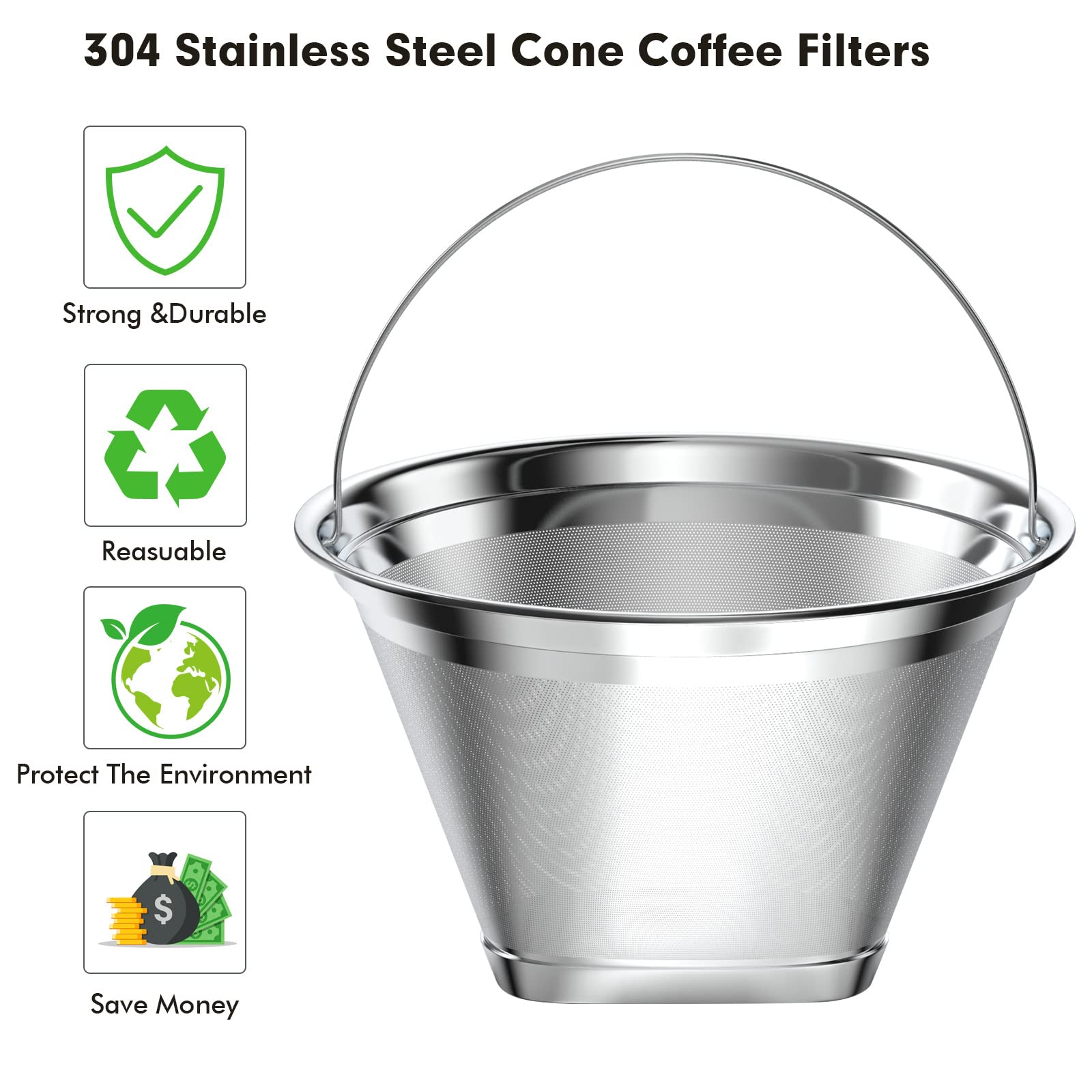 YEOSEN Stainless Steel Reusable Coffee Filter for Ninja Coffee Maker, Cone Model - Silver, 1 Coffee Filter