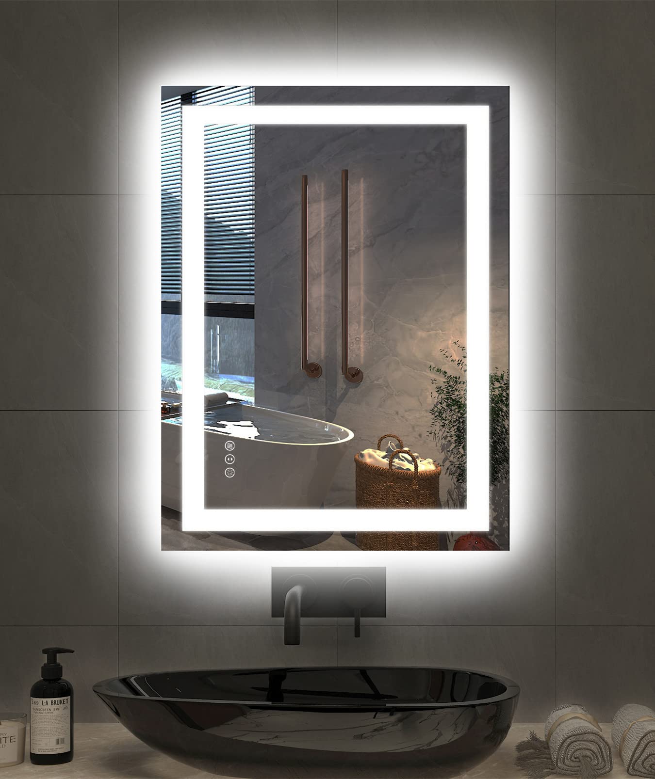 Amorho Led Bathroom Mirror 24''X 32'' With Front And Backlight, Stepless Dimmable Wall Mirrors With Anti-Fog, Shatter-Proof, Mem