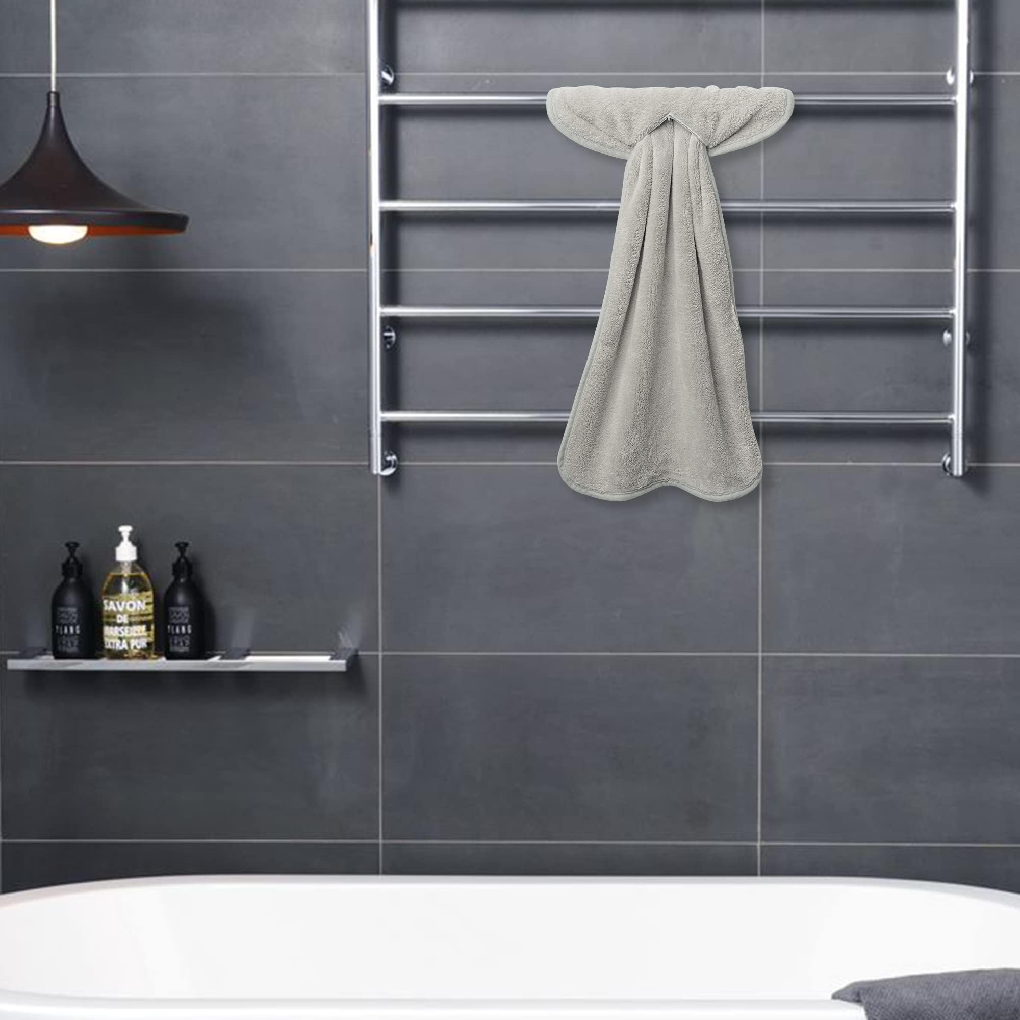 R Horse 4Pcs Grey Hand Towels With Hanging Loops, Absorbent Coral Fleece Gray Kitchen Cleaning Dishcloth Soft Thick Oven Dish Cl