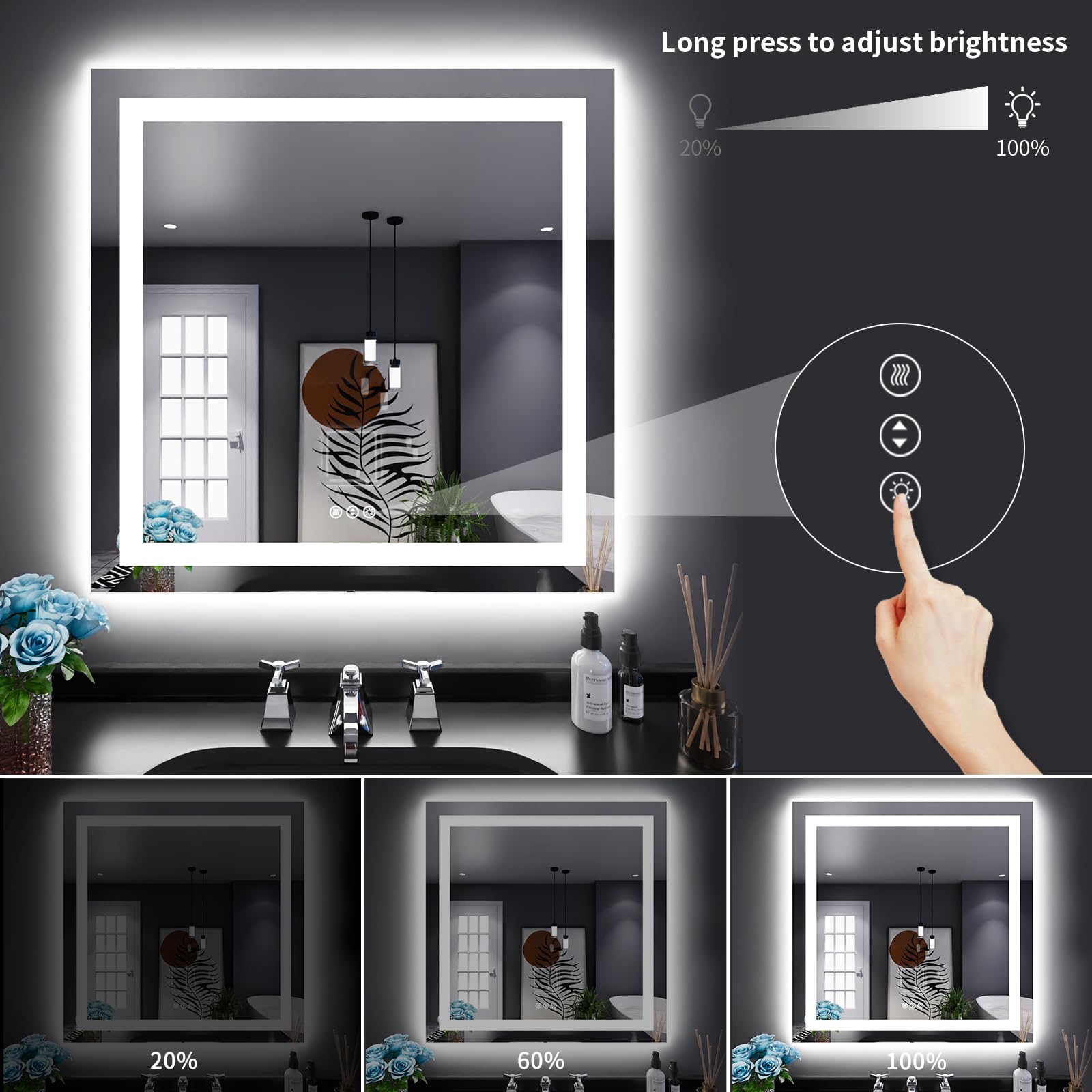 Loaao 32''X32'' Led Bathroom Mirror With Lights, Anti-Fog, Dimmable, Backlit + Front Lit, Lighted Bathroom Vanity Mirror For Wal