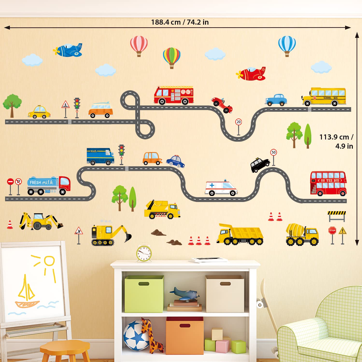 Decowall Sg3-2308 Transports And Road Wall Stickers Decals Kids Peel And Stick Removable For Nursery Bedroom Living Room D  Cor