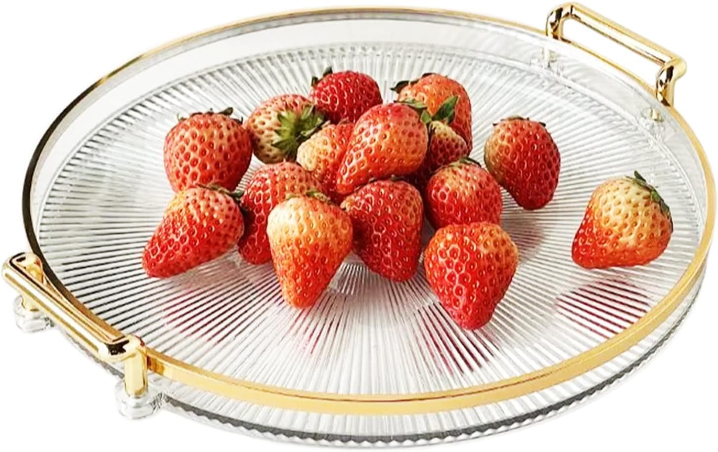 Deoxys Round Serving Tray With Acrylic Handles, Gold Decorative Tray For Coffee Table Centerpiece Kitchen Large Coffee Tea Servi