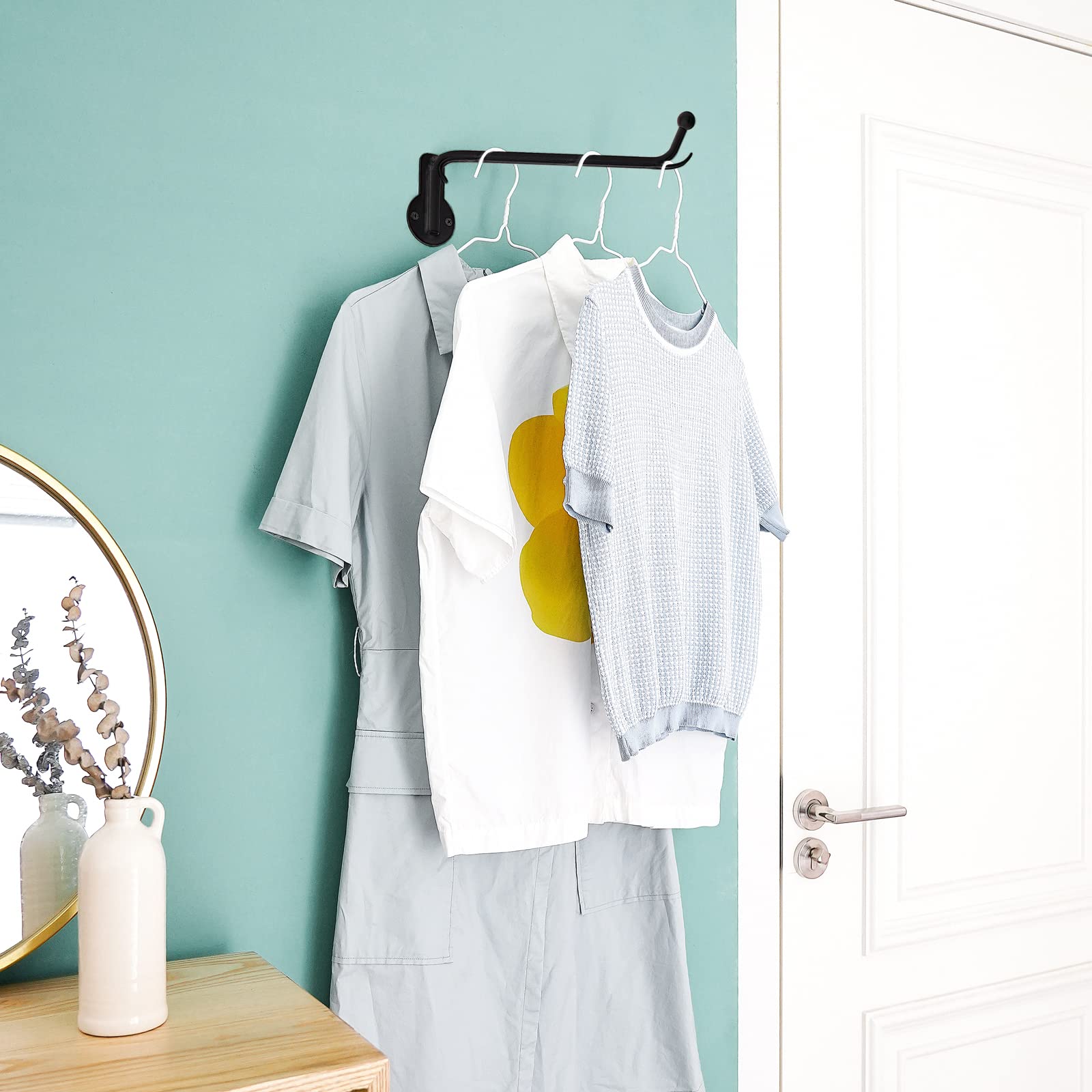 Mkono Wall Mounted Clothes Hanger Rack With Swing Arm Holder Valet Hook Metal Hanging Drying Rack Space Saving For Closet Organi