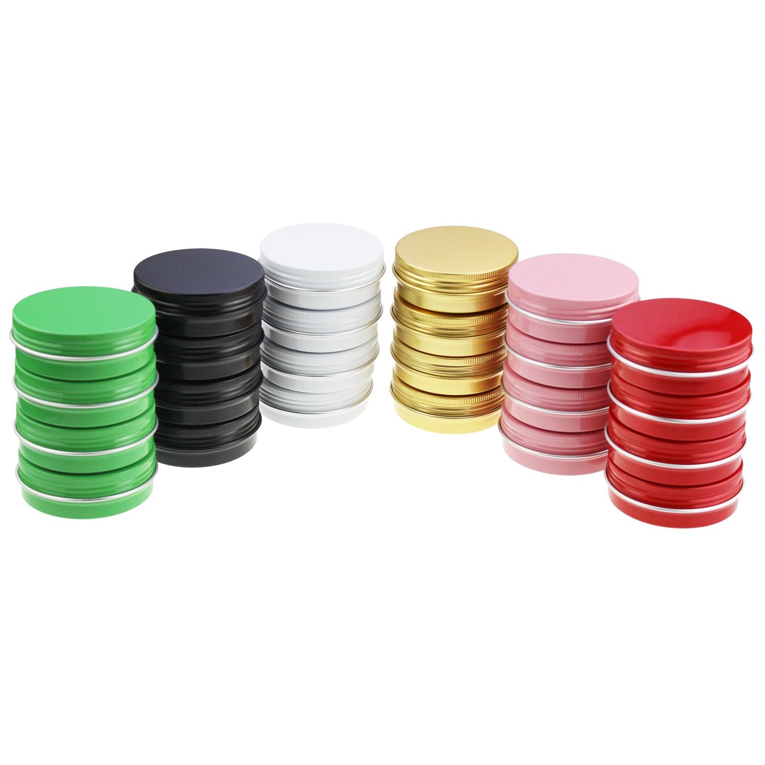 Ljy 24 Pieces Multi-Colored Round Aluminum Cans Screw Lid Metal Tins Jars Empty Slip Slide Containers (2 Oz)