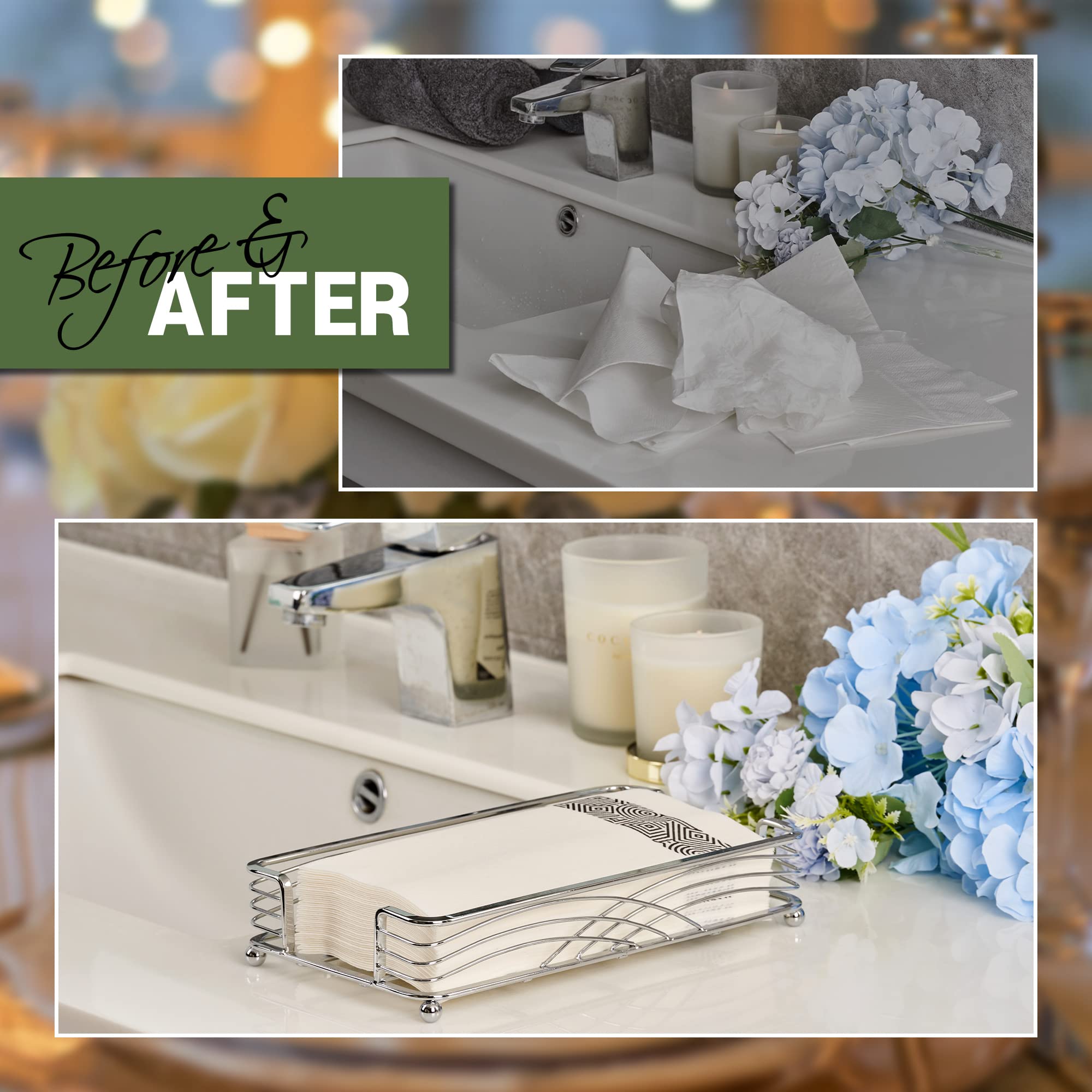 LEVIMETREE Silver Paper Towel Holder - Cast Iron Guest Towel Tray for Bathroom Countertop - Elegant Napkin Holder - Model LEVI094