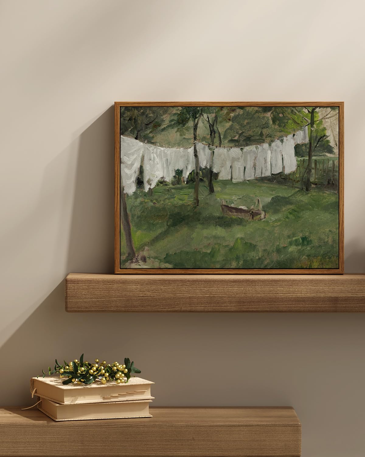 Insimsea Framed Wall Art For Living Room Vintage Laundry Room Art Print Antique Oil Painting Country Landscape Vintage Wall Art