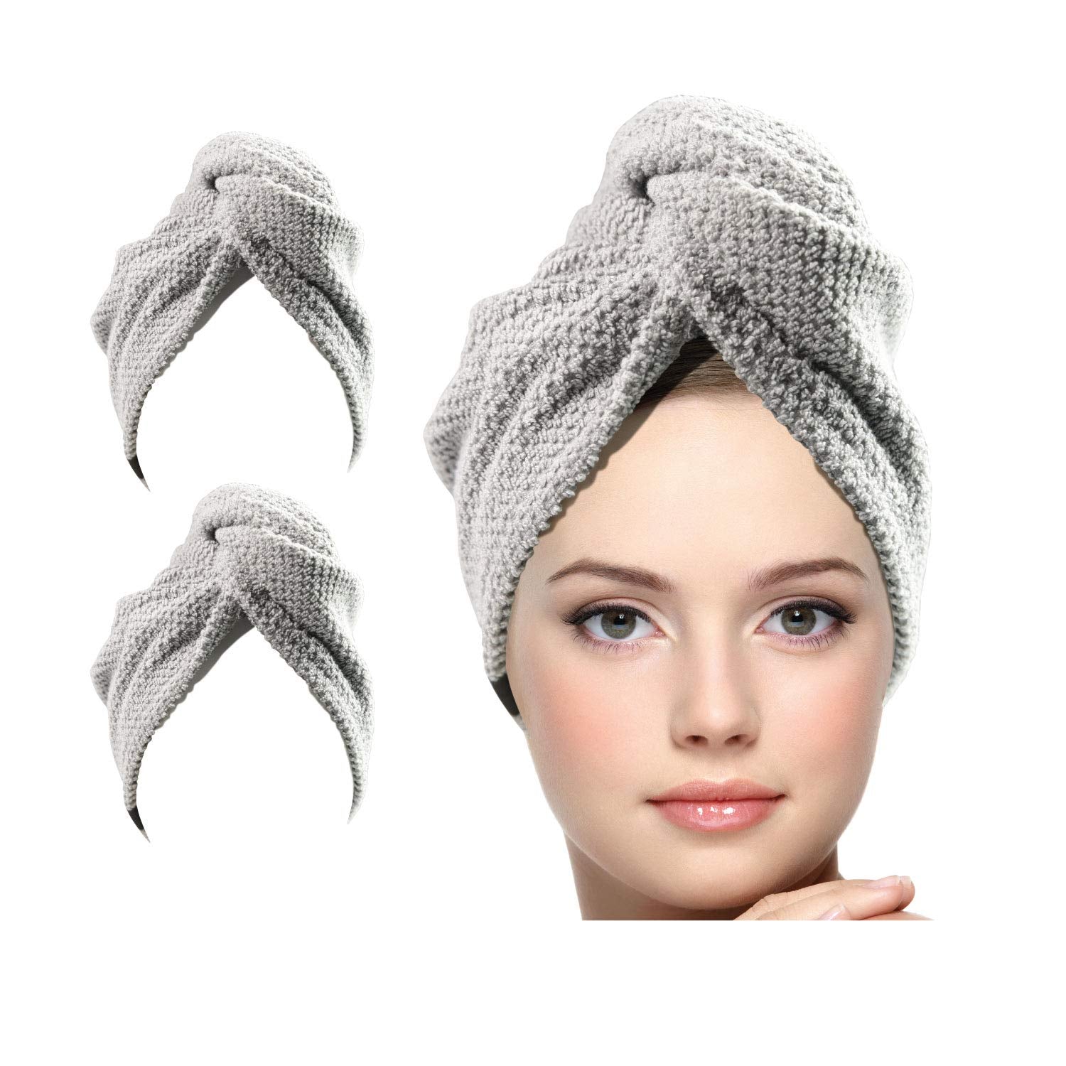 KEEPOZ Hair Towel Wrap Quick Dry 100% Cotton Super Absorbent Turban Head Wrap for Women with Button, Non Microfiber Anti Frizz H