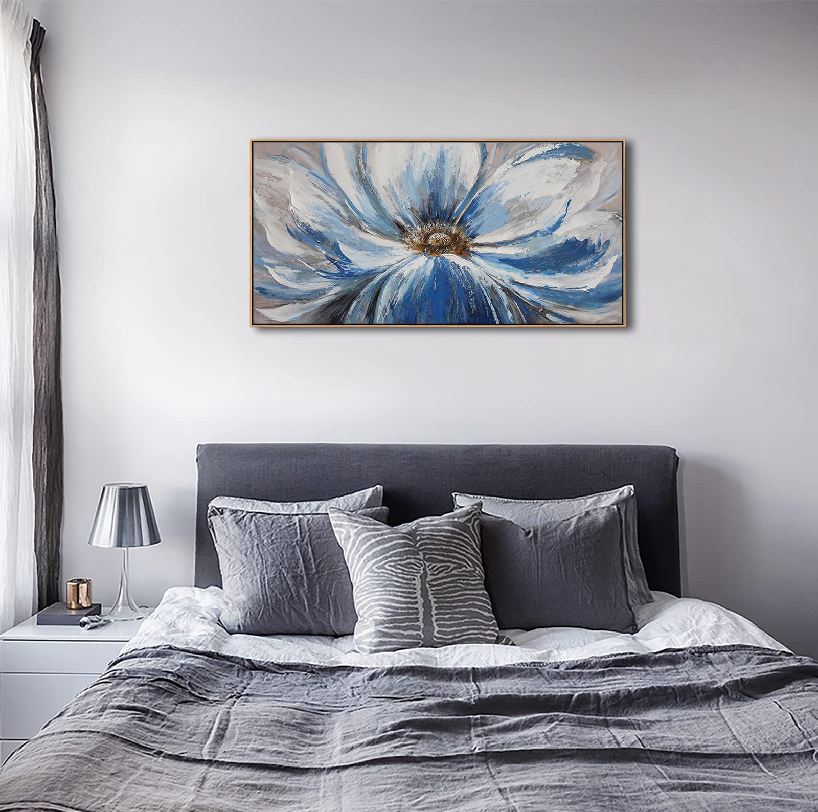 Framed Wall Art For Living Room Large White Blue Flower Picture Wall Art Wall Decor Framed Wall Art For Living Room Home Bedroom