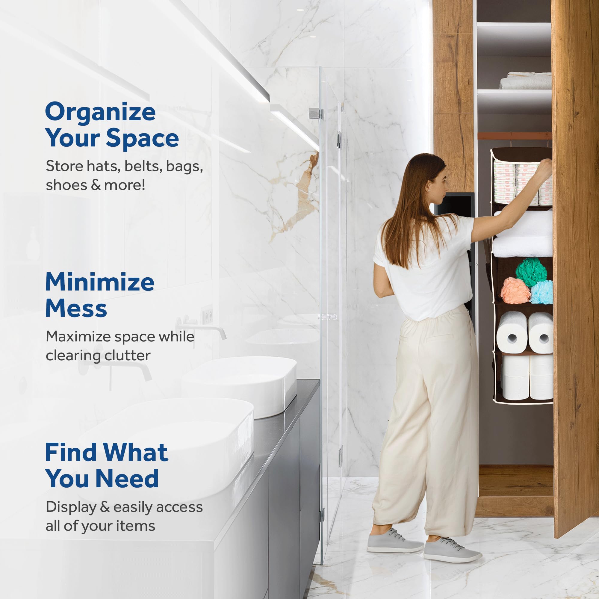 Zober Hanging Closet Organizer, 5-Shelf - Hanging Storage Organizer Shelves For Clothes, Towels, Toys - College Dorm Room, Nurse