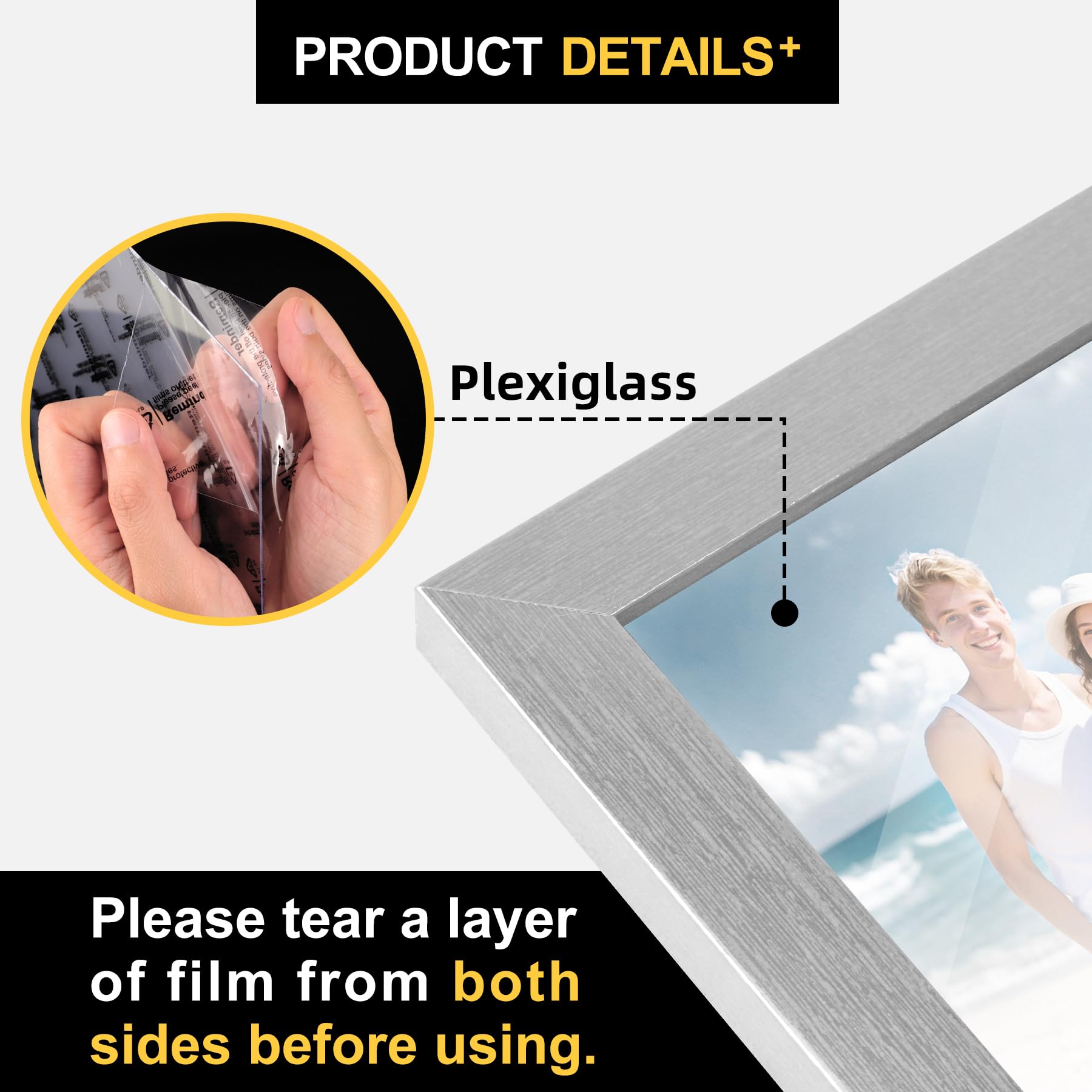 TOFOREVO 4x4 Picture Frames Set of 6 Silver Wood Grain Photo Frame for Gallery Wall Mounting or Tabletop Display